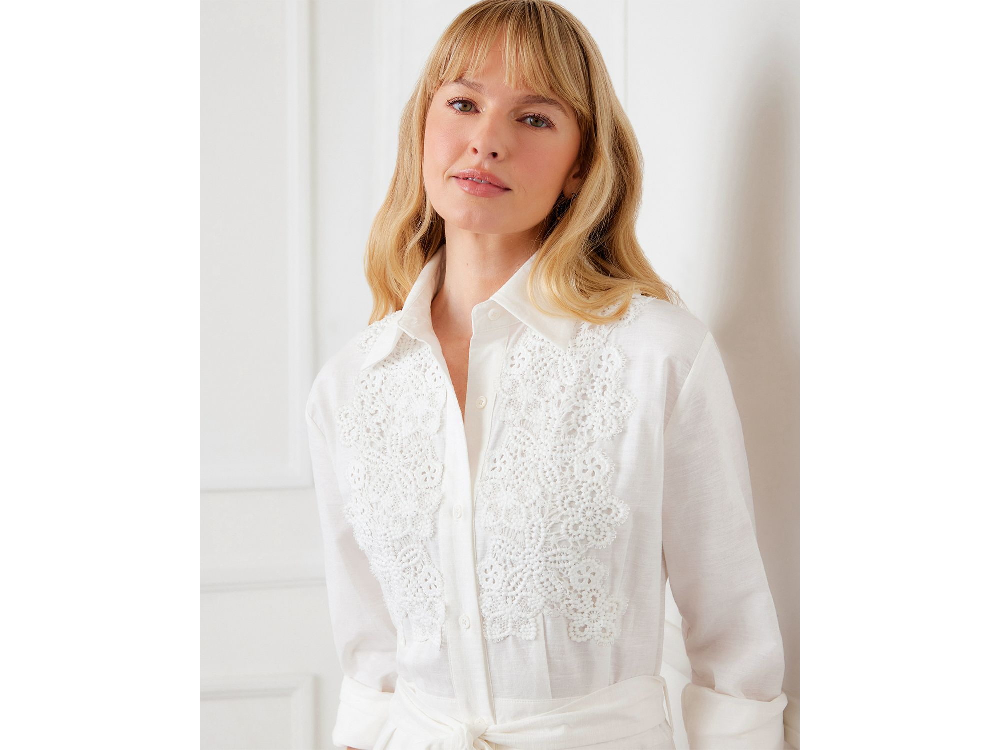 Lace Appliqué Midi Shirt Dress — Image 3