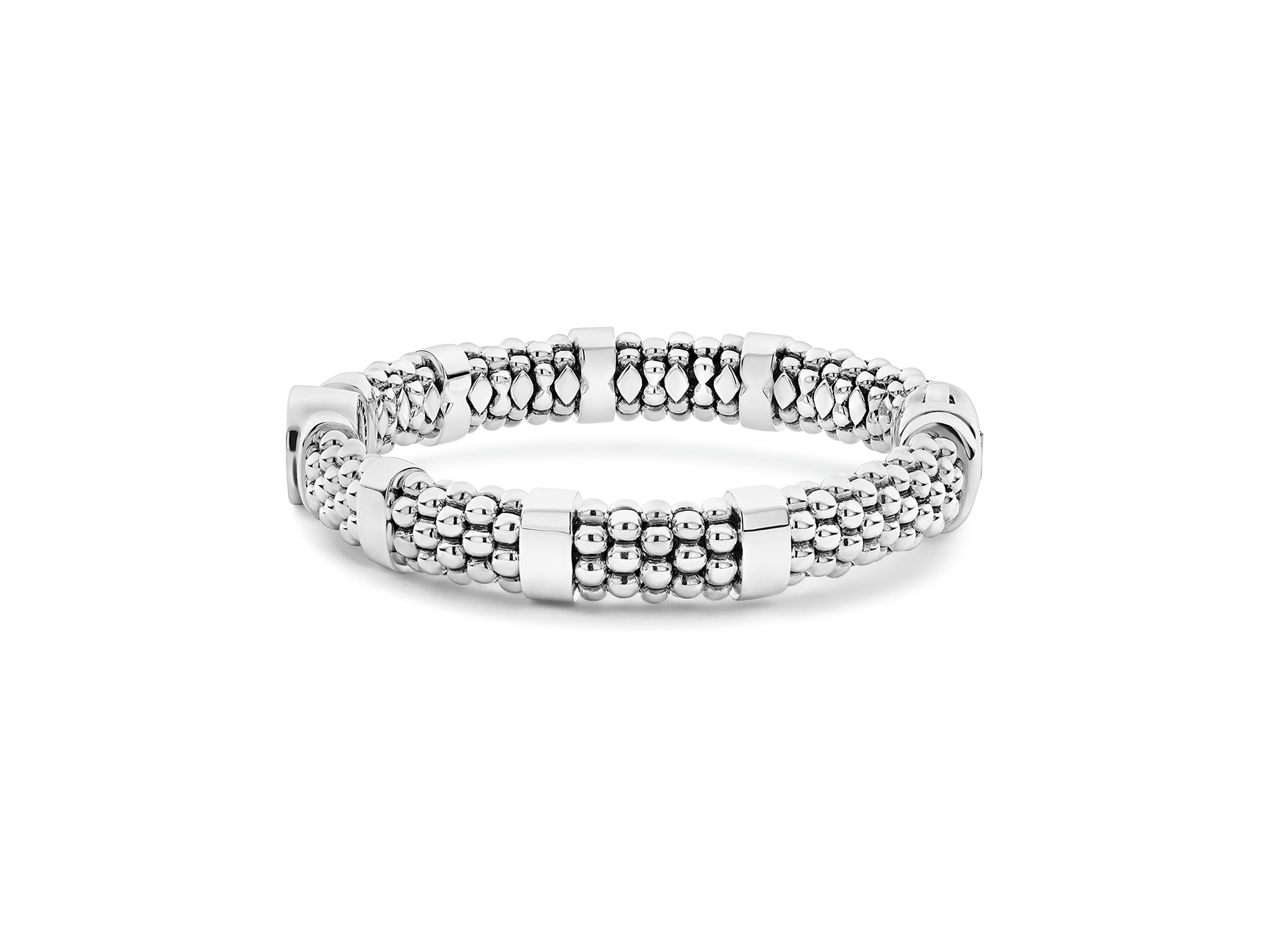 Sterling Caviar Spark Diamond Circle Bead & Polished Link Bracelets — Image 4
