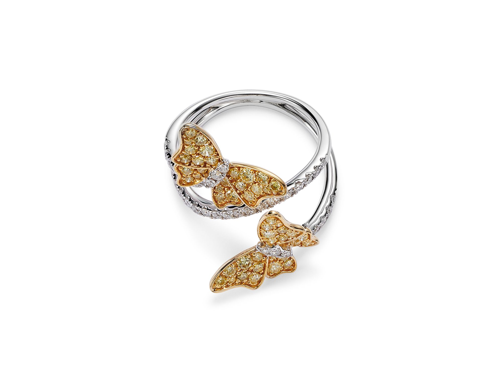 Yellow & White Diamond Butterfly Ring in 14K Yellow & White Gold — Image 4