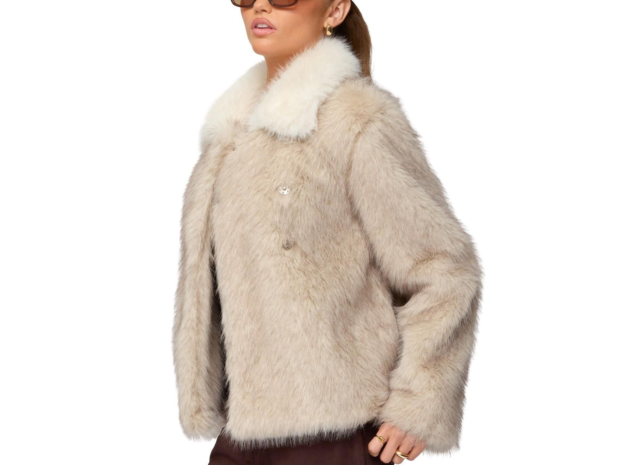 Contrast Collar Faux Fur Jacket — Image 3