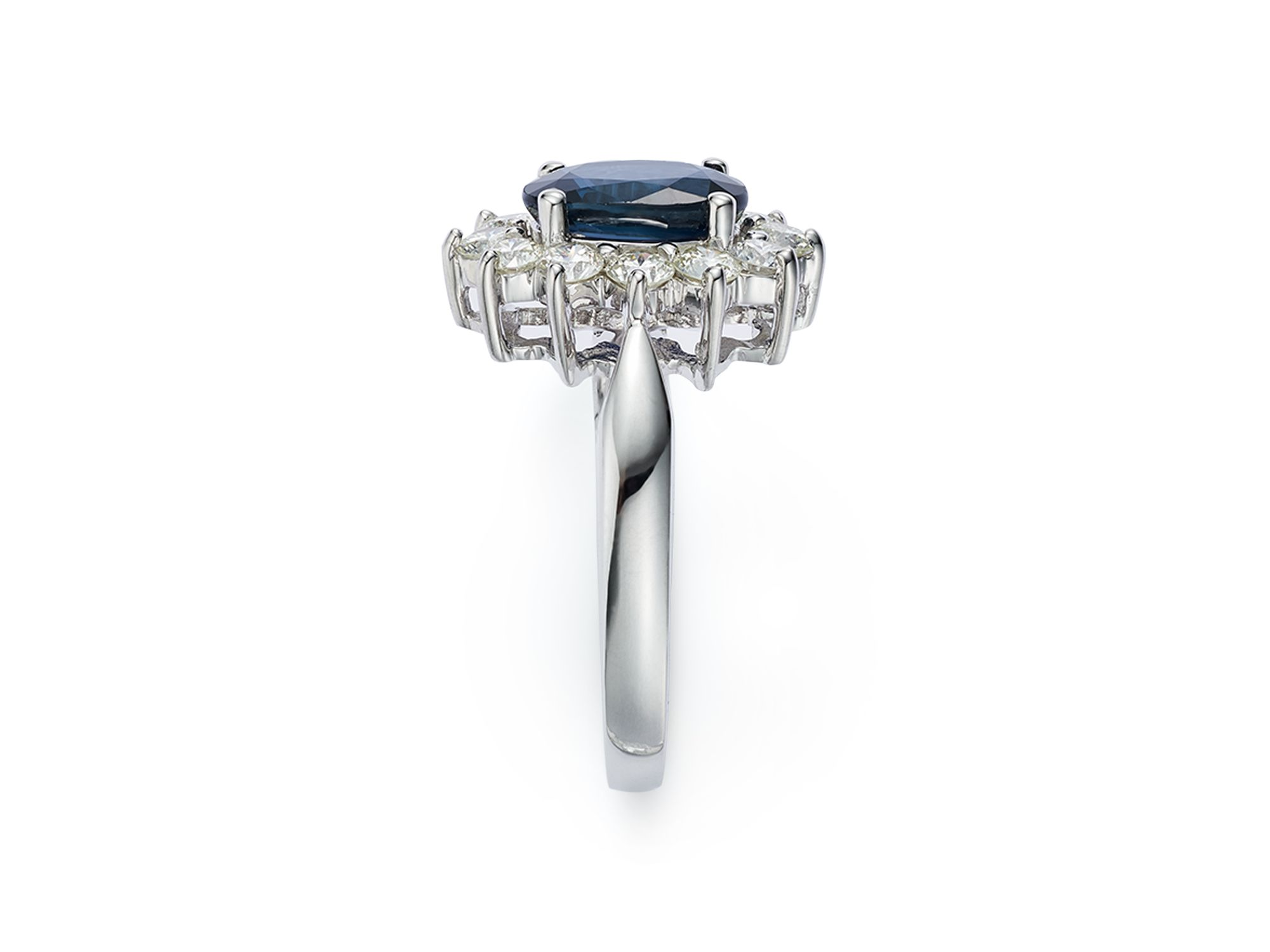 Blue Sapphire and Diamond Statement Ring in 14K White Gold — Image 4