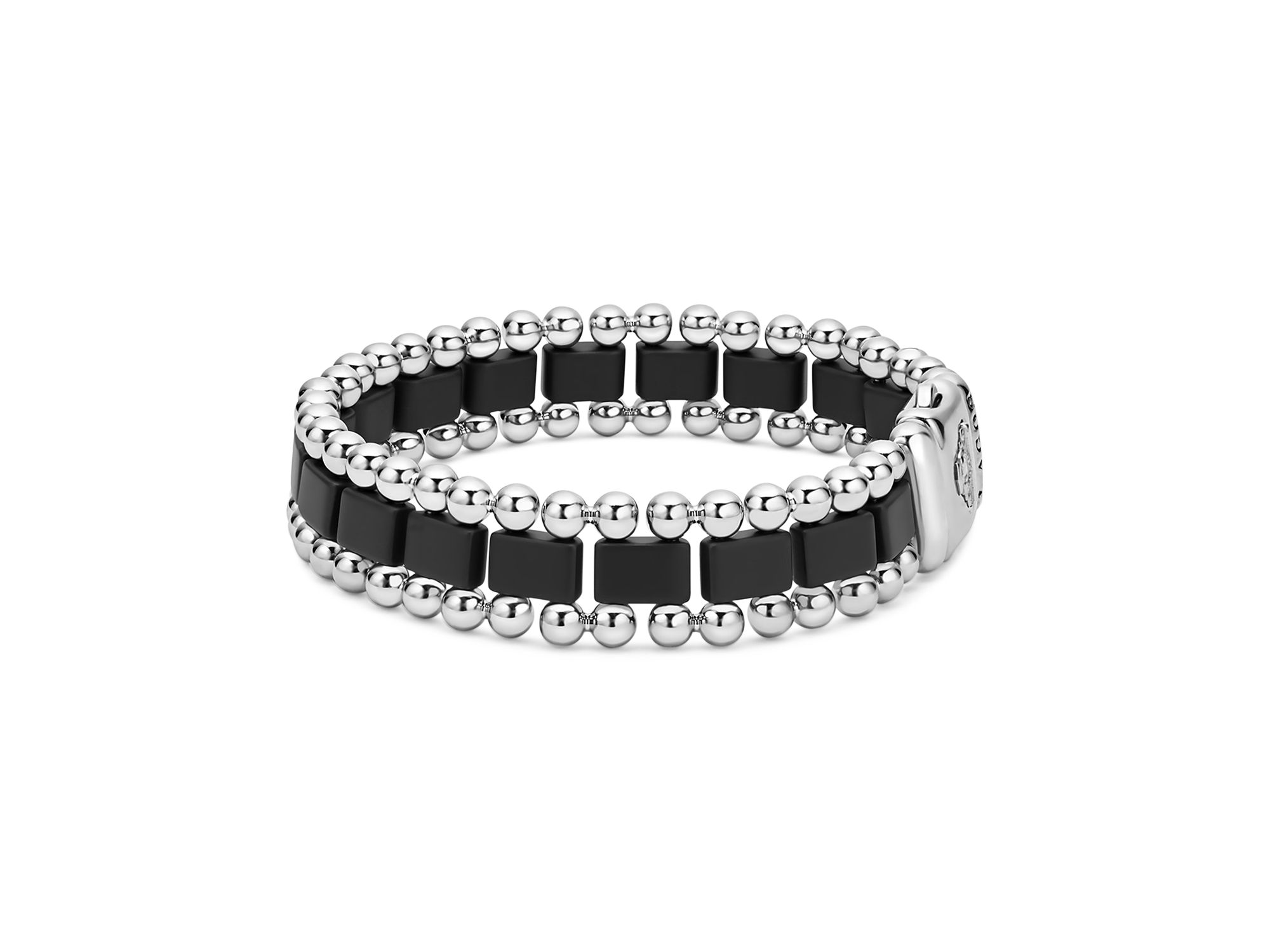 Men's Sterling Silver Anthem Obsidian Bead Skull Stretch Bracelet - Exclusive — Image 4