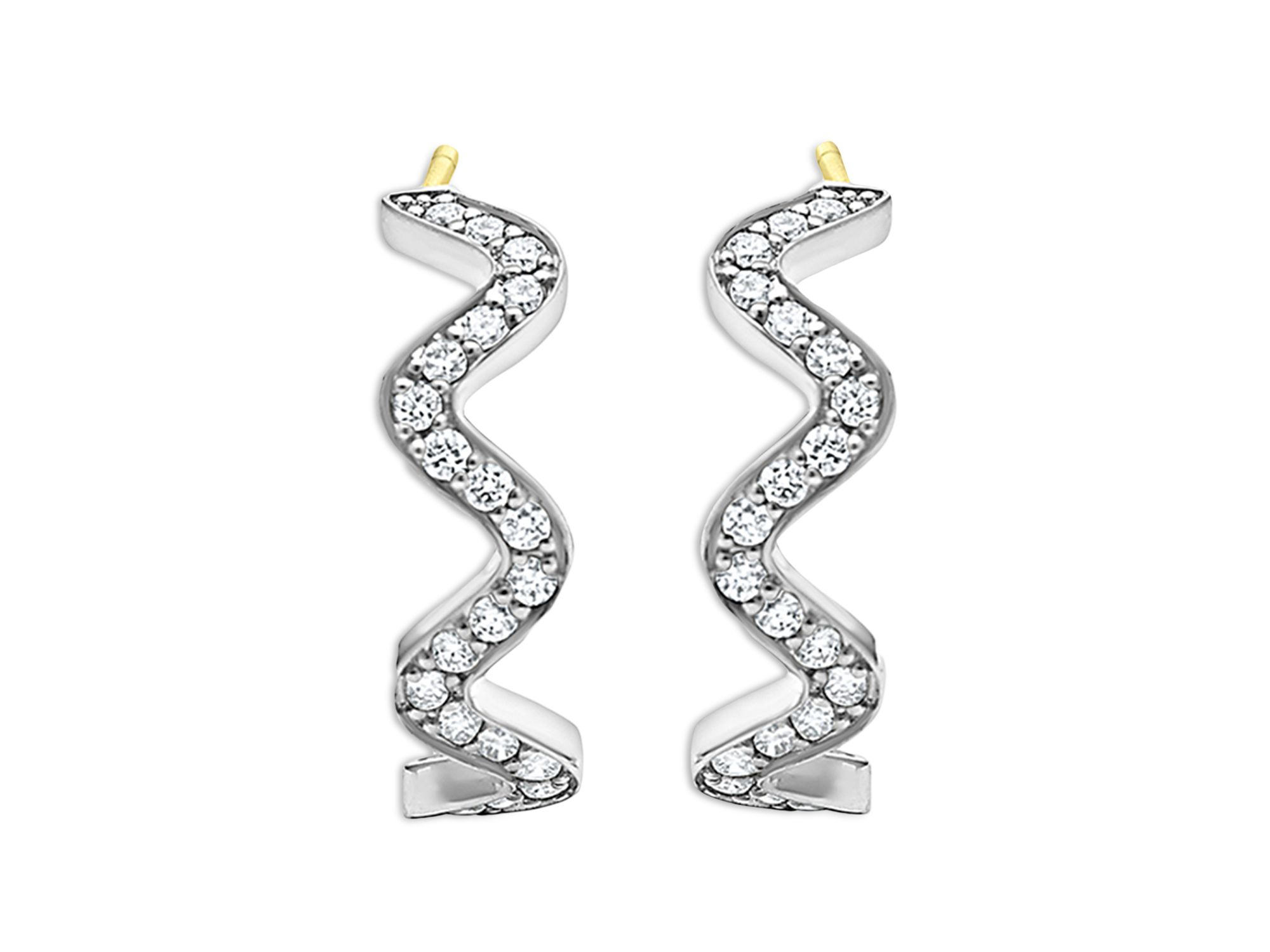 Sterling Caviar Spark Diamond Wavy Huggie Hoop Earrings — Image 3