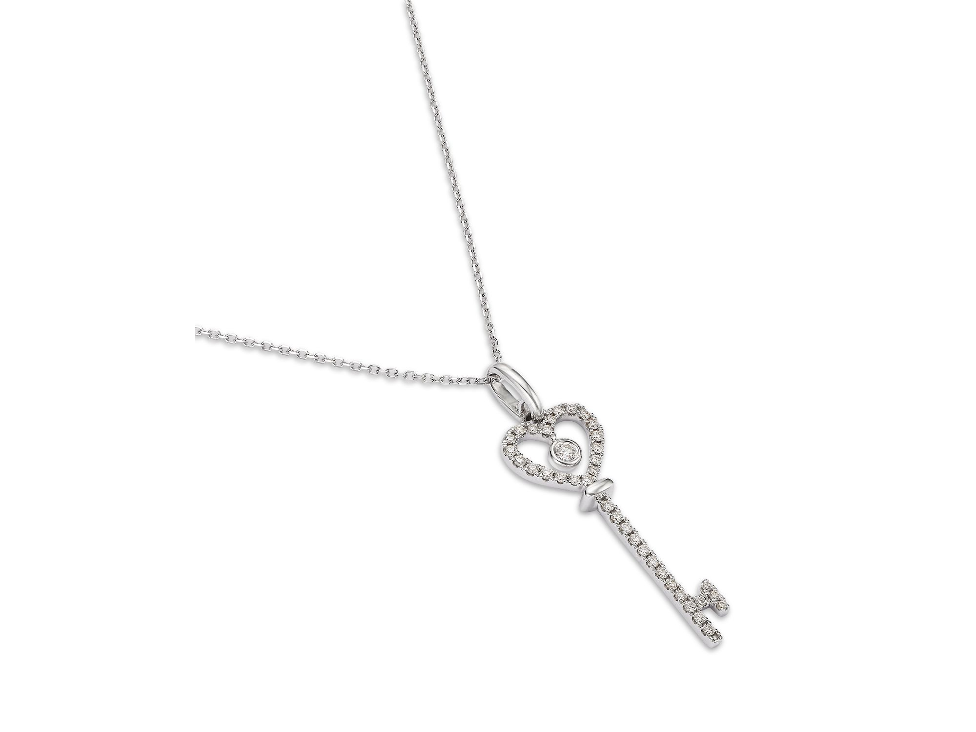Diamond Key Pendant Necklace in 14K White Gold, 0.20 tcw — Image 3