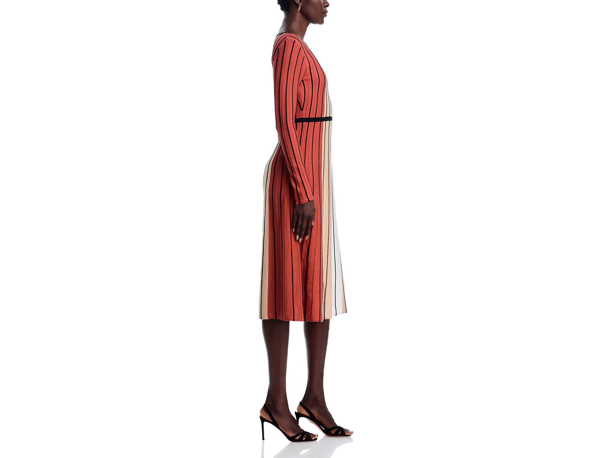 Long Sleeve Round Neck Vertical Color Block Stripe Dress — Image 5