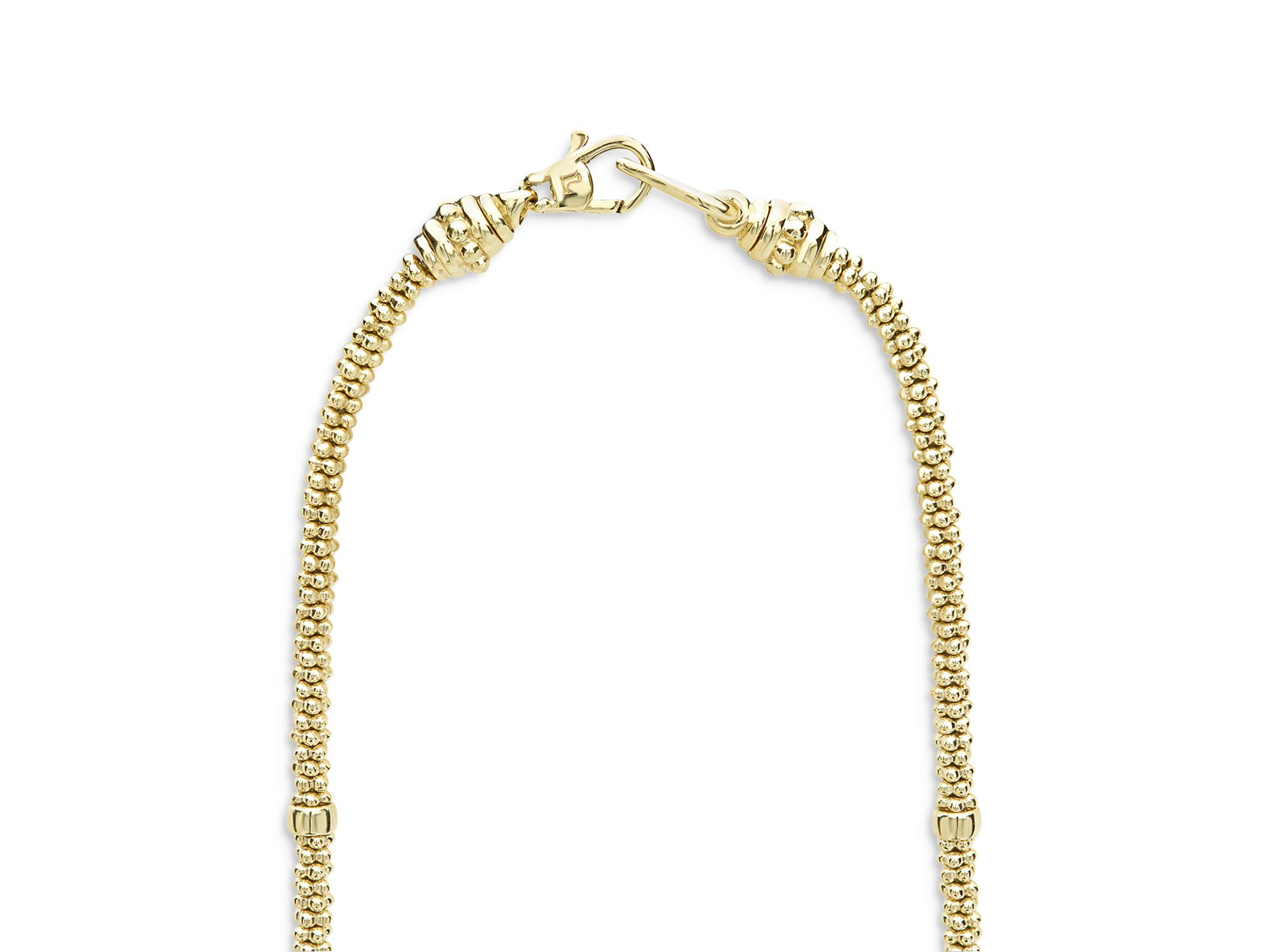 18K Yellow Gold Caviar Beaded Necklace with Diamonds, 16" — Image 3