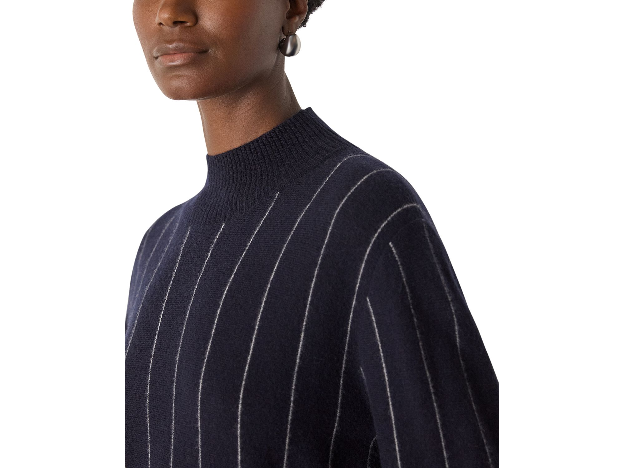 Stripe Wool Funnel Neck Knit Sweater — Image 3