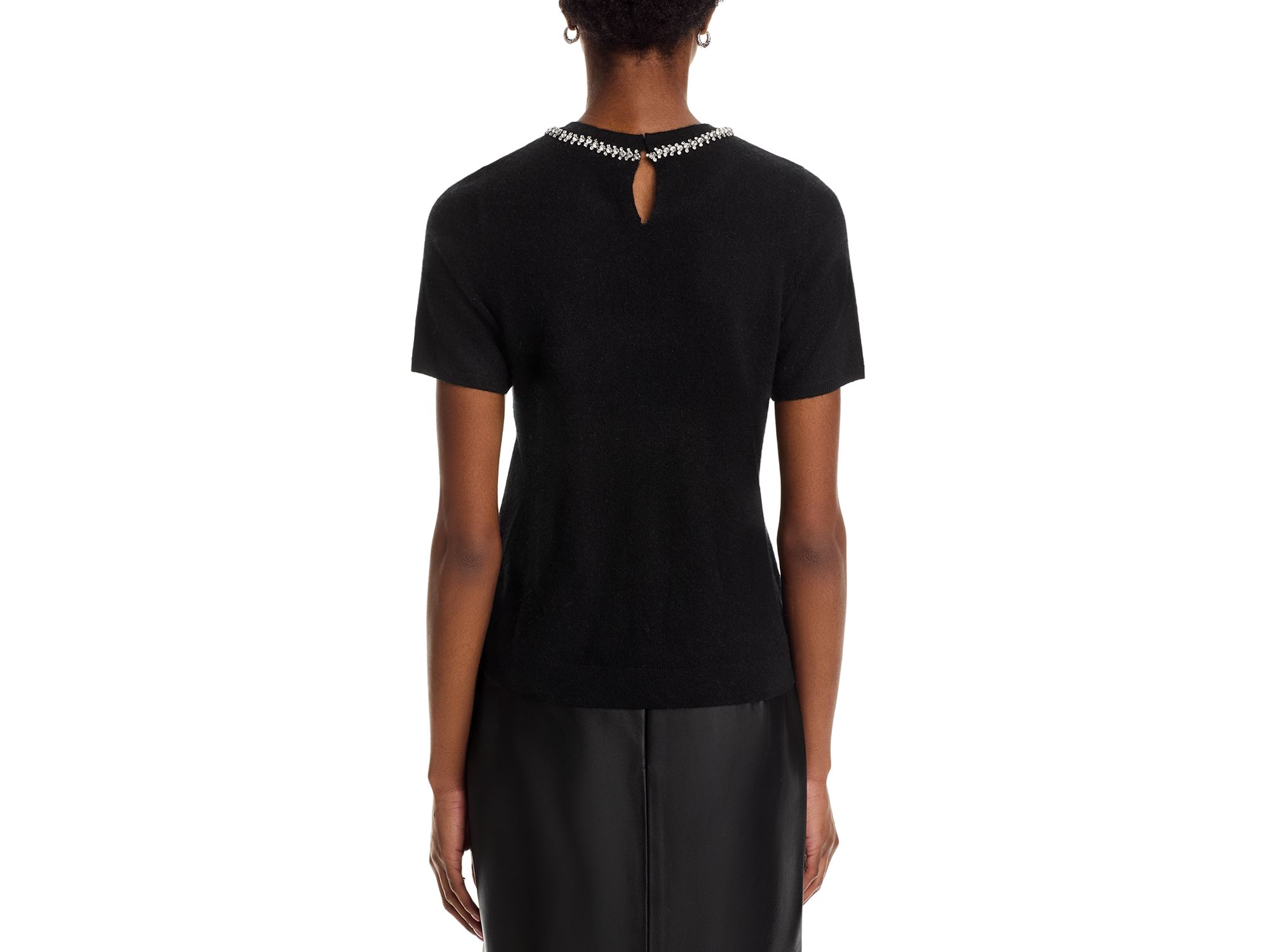 100% Cashmere Crystal Trim Short Sleeve Sweater - Exclusive — Image 3