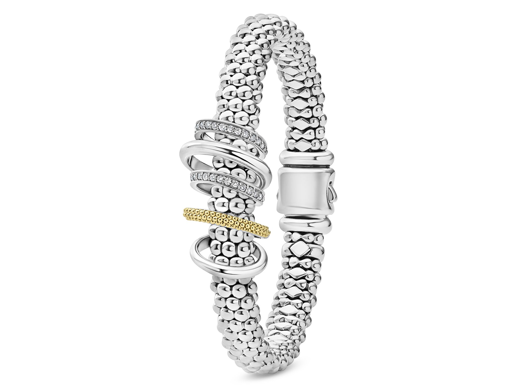 Two Tone Caviar Lux Five Ring Bracelet with Diamonds, 0.3 tcw — Image 3