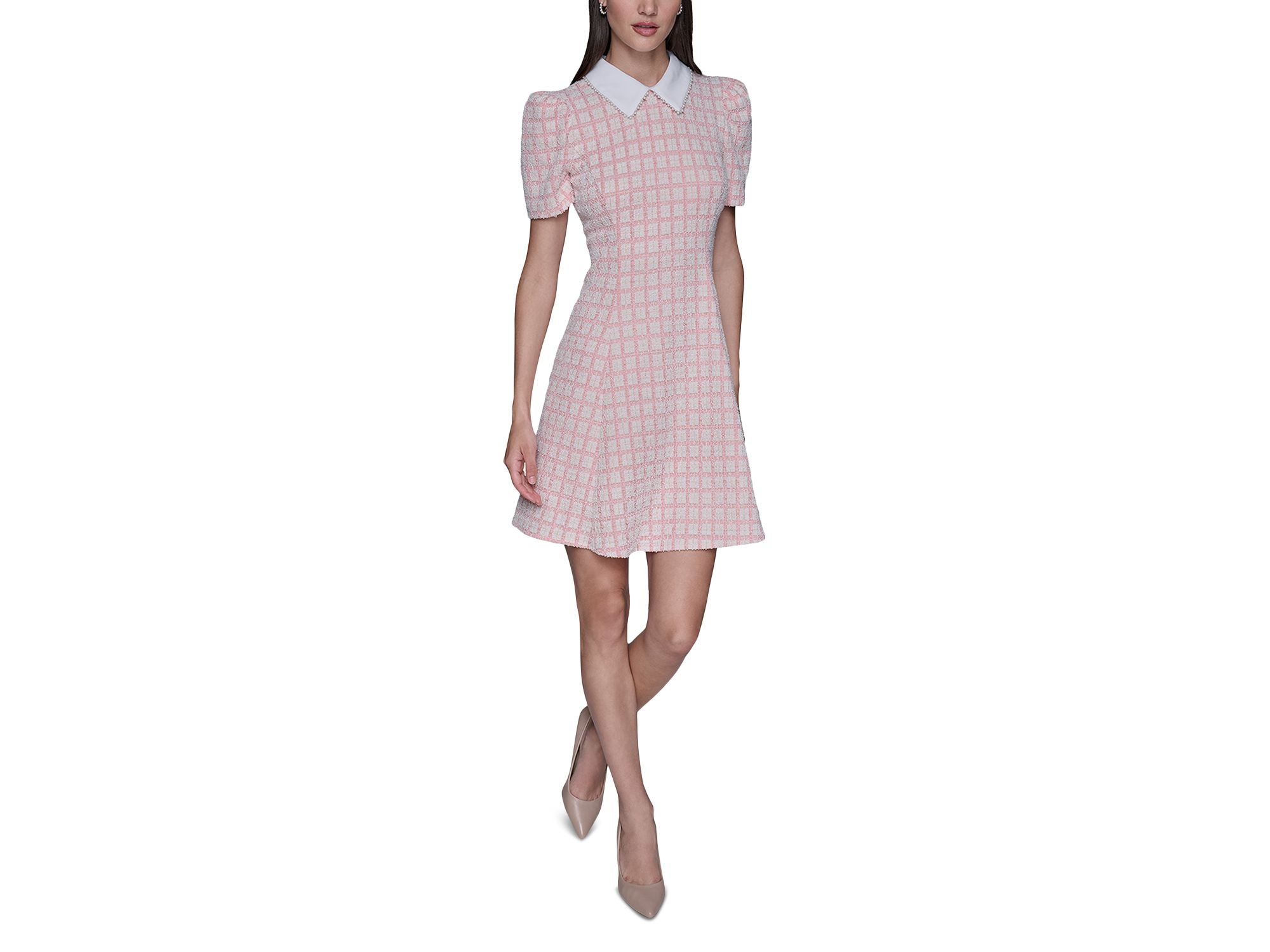 Short Puff Sleeve Tweed Dress — Image 3