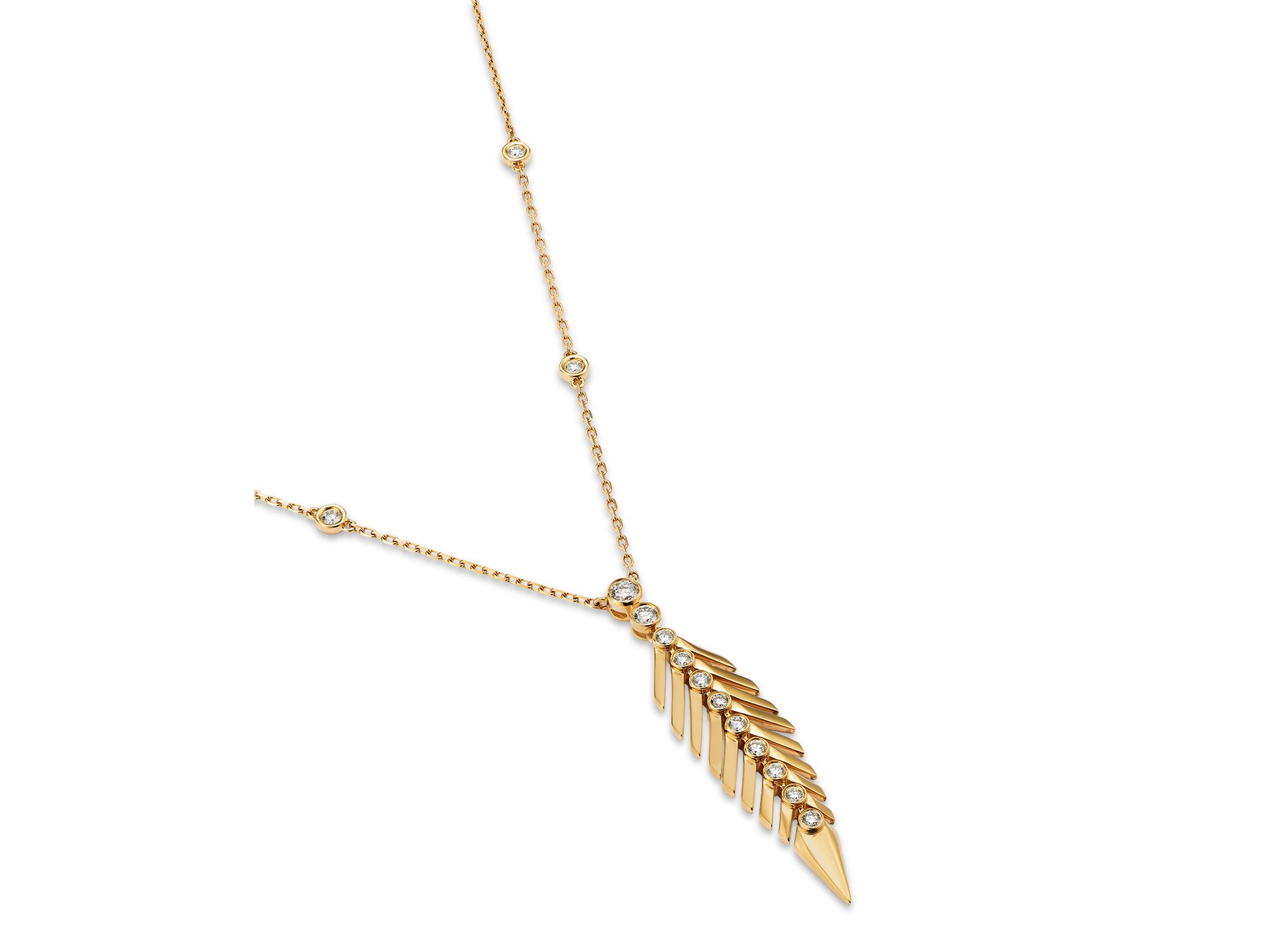 Diamond Feather Pendant Necklace in 14K Yellow Gold, 0.49 tcw — Image 3