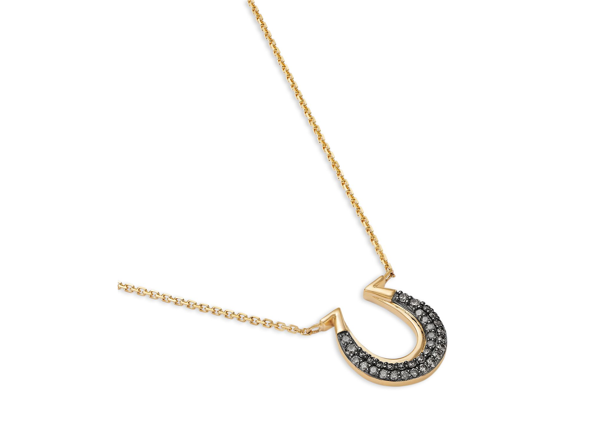 Brown Diamond Horseshoe Pendant Necklace in 14K Yellow Gold, 0.29 tcw — Image 3
