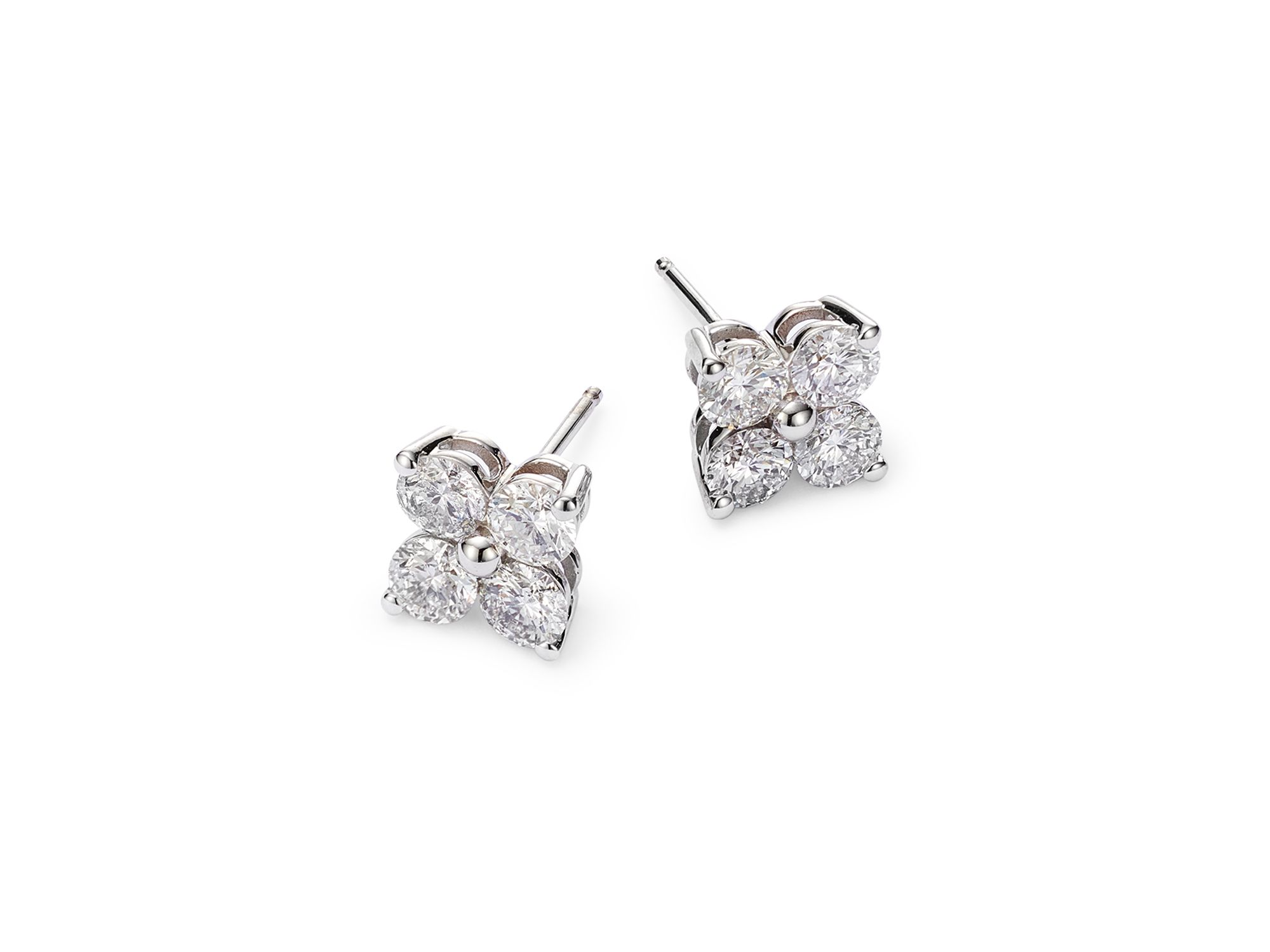 Diamond Clover Stud Earrings in 14K White Gold, 2.0 tcw — Image 4