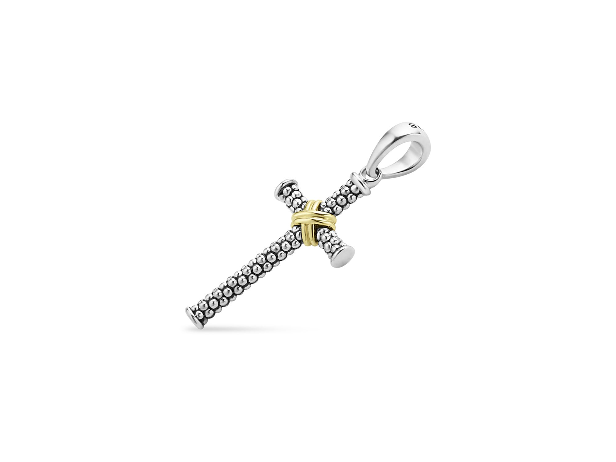 Men's 18K Yellow Gold Sterling Anthem Caviar Bead X Cross Pendant - Exclusive — Image 3