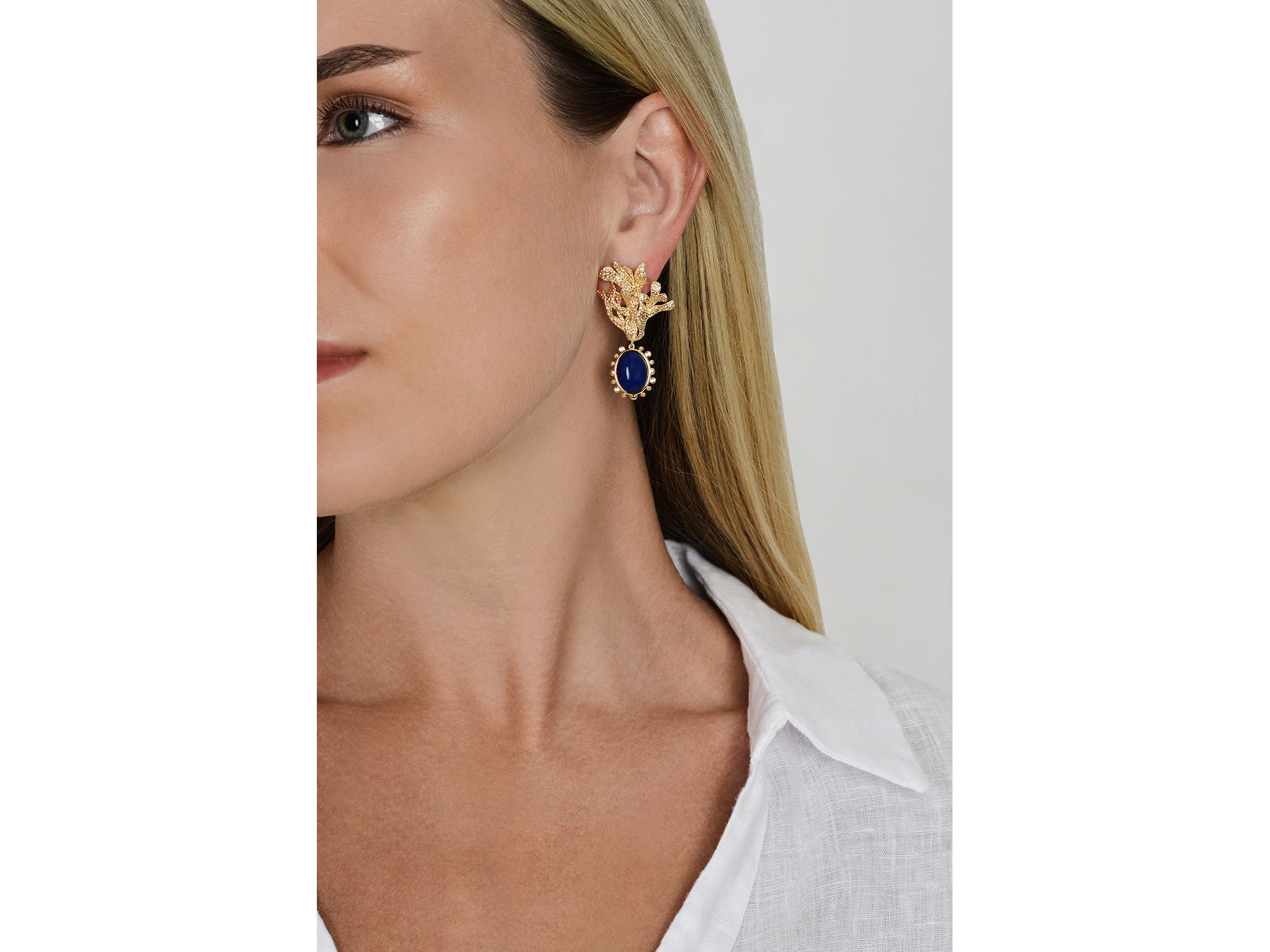 Lapis Oval Bead Drop Earrings — Image 3