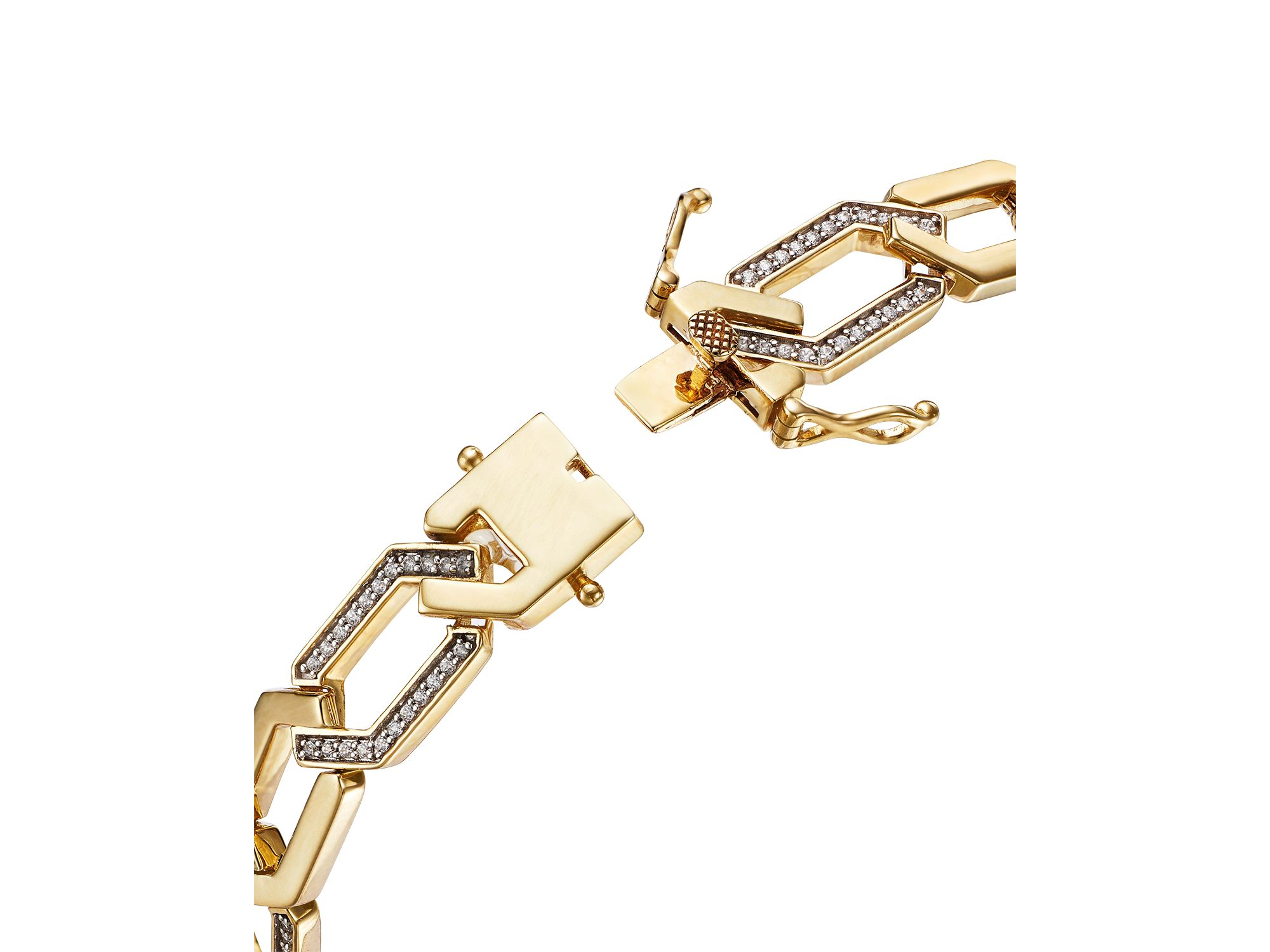 Men's Diamond Geo Link Bracelet in 14K Yellow Gold, 1.0 tcw — Image 3