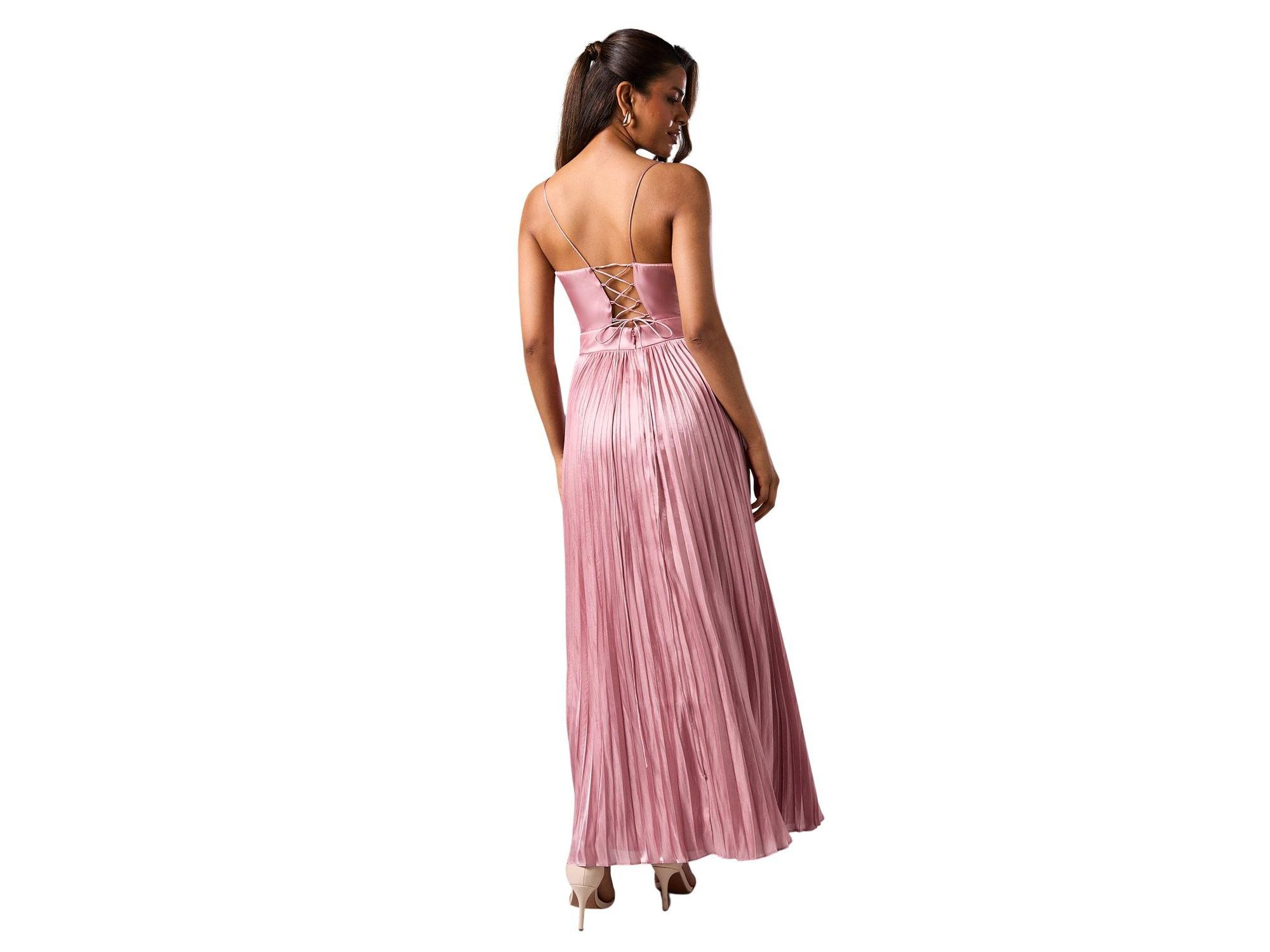 Petite Metallic Pleated Corsage Dress — Image 4