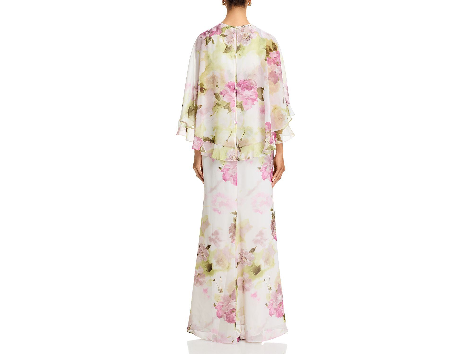 Chiffon Floral Ruffled Capelet Gown — Image 4