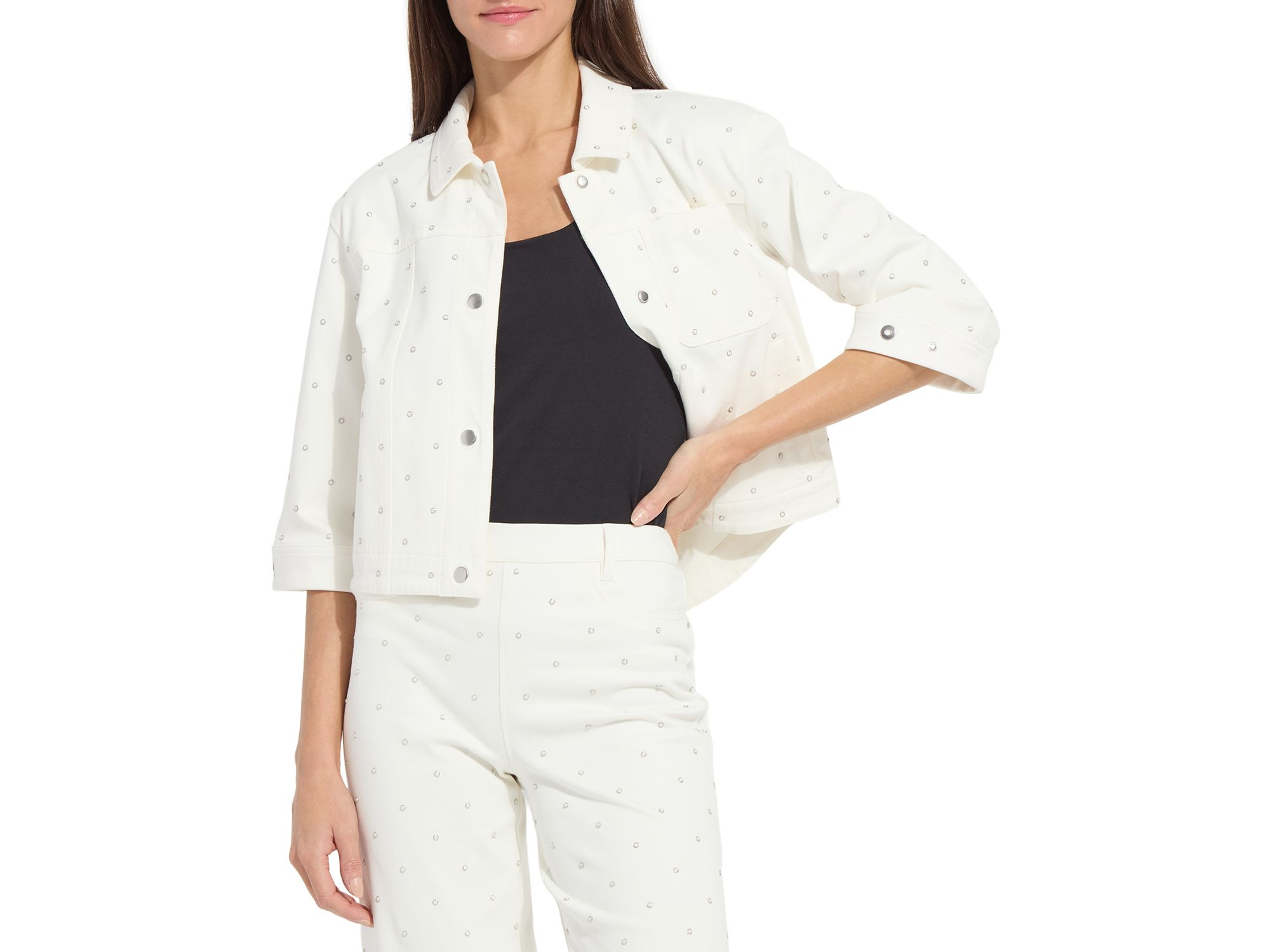 Audrey Pearled Embellished Denim Jacket — Image 3