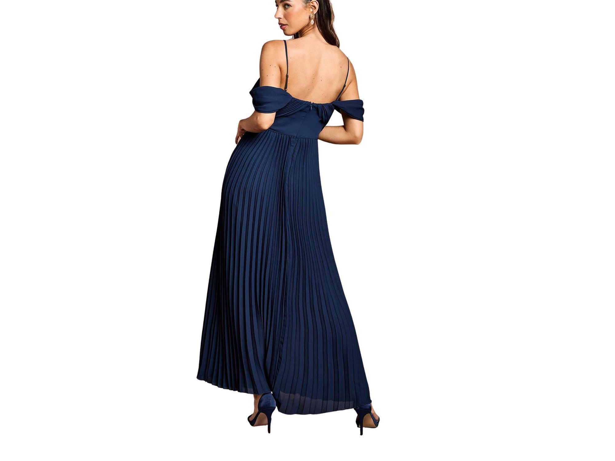 Bardot Pleated Maxi Bridesmaid Dress — Image 4