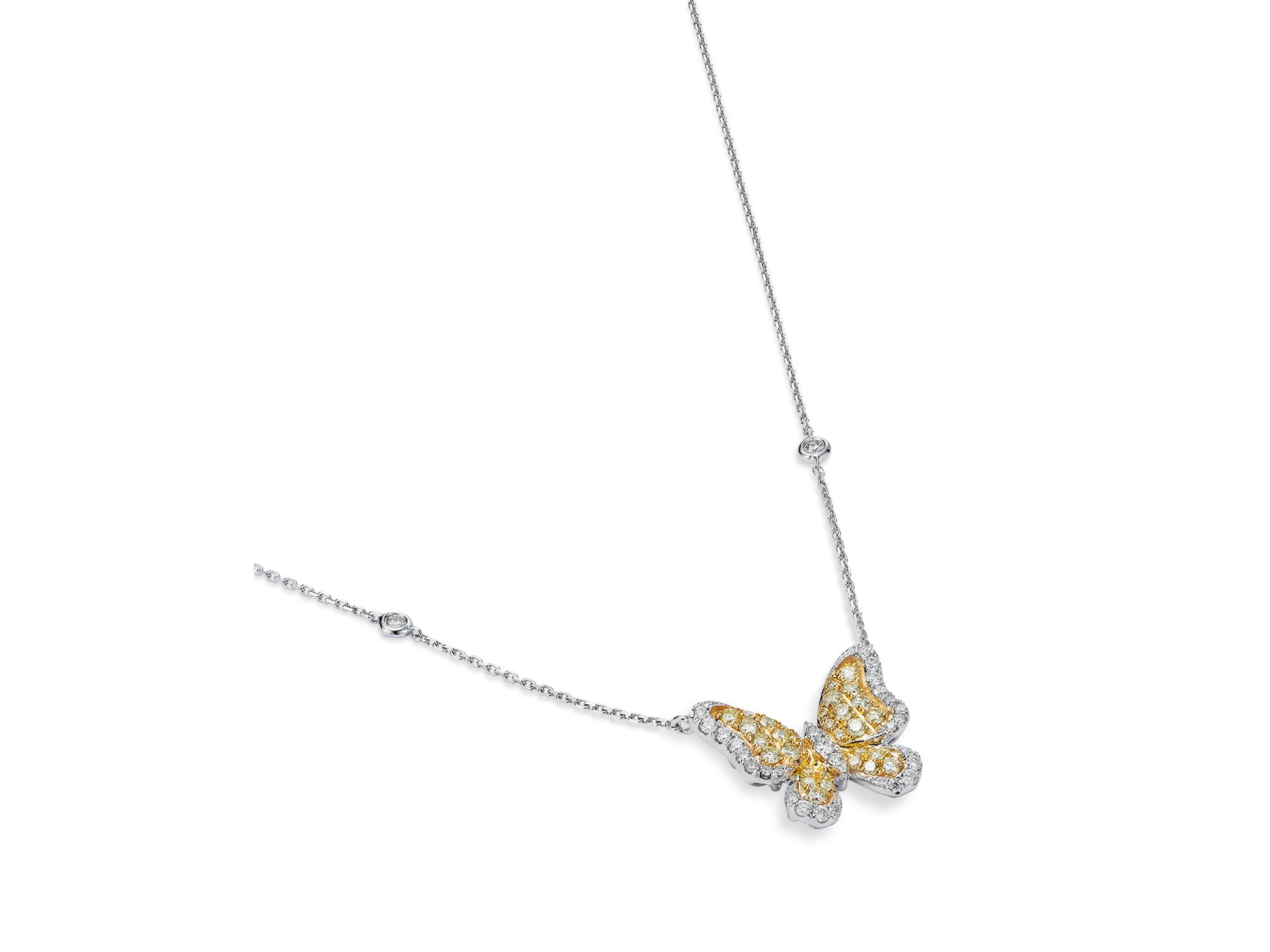 White & Yellow Diamond Butterfly Necklace in 14K Yellow & White Gold, 18" — Image 3
