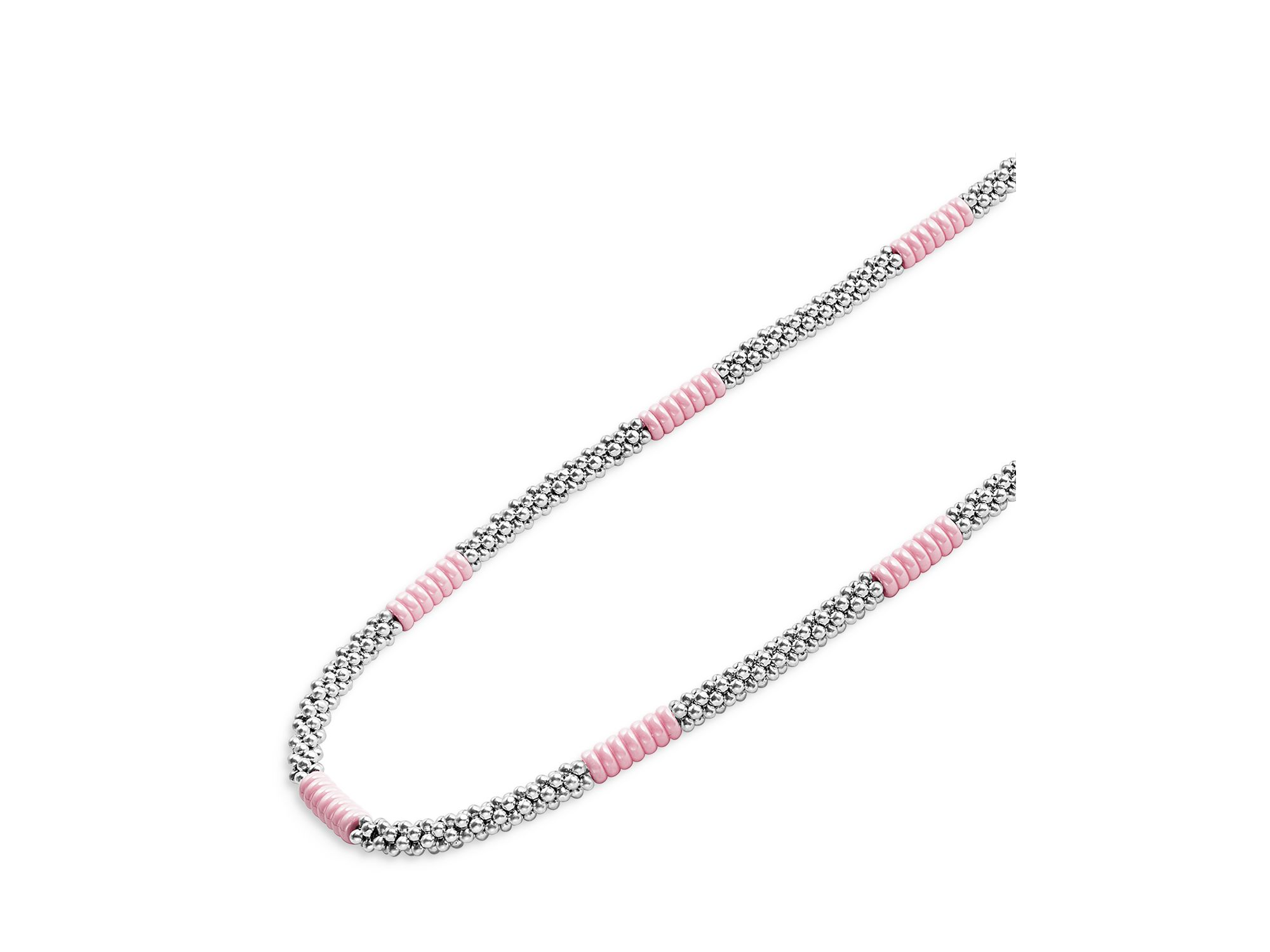 Sterling Silver Pink Caviar Pink Ceramic Bead Station Necklaces — Image 3