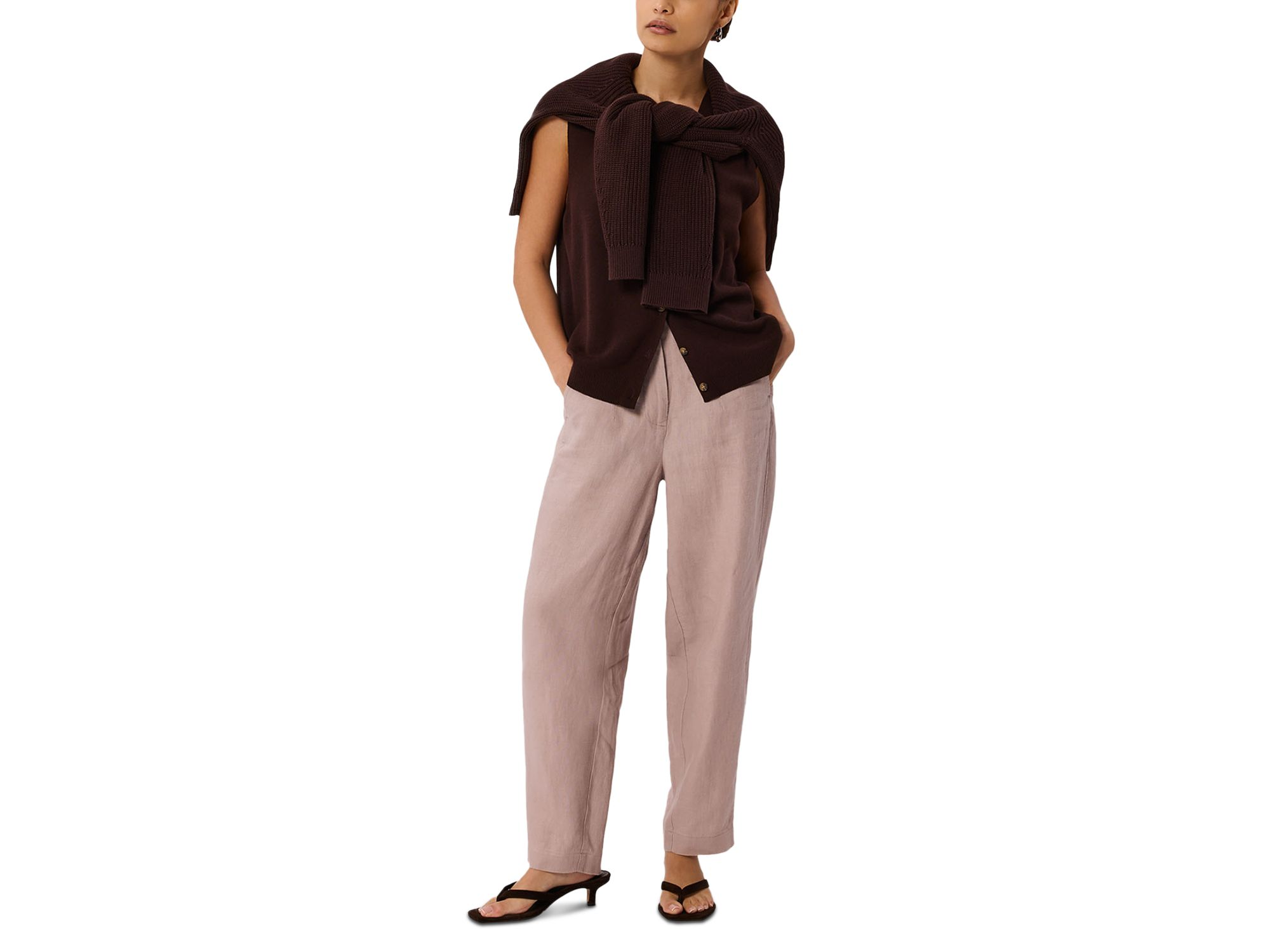 Petite Linen Barrel Leg Trousers — Image 6