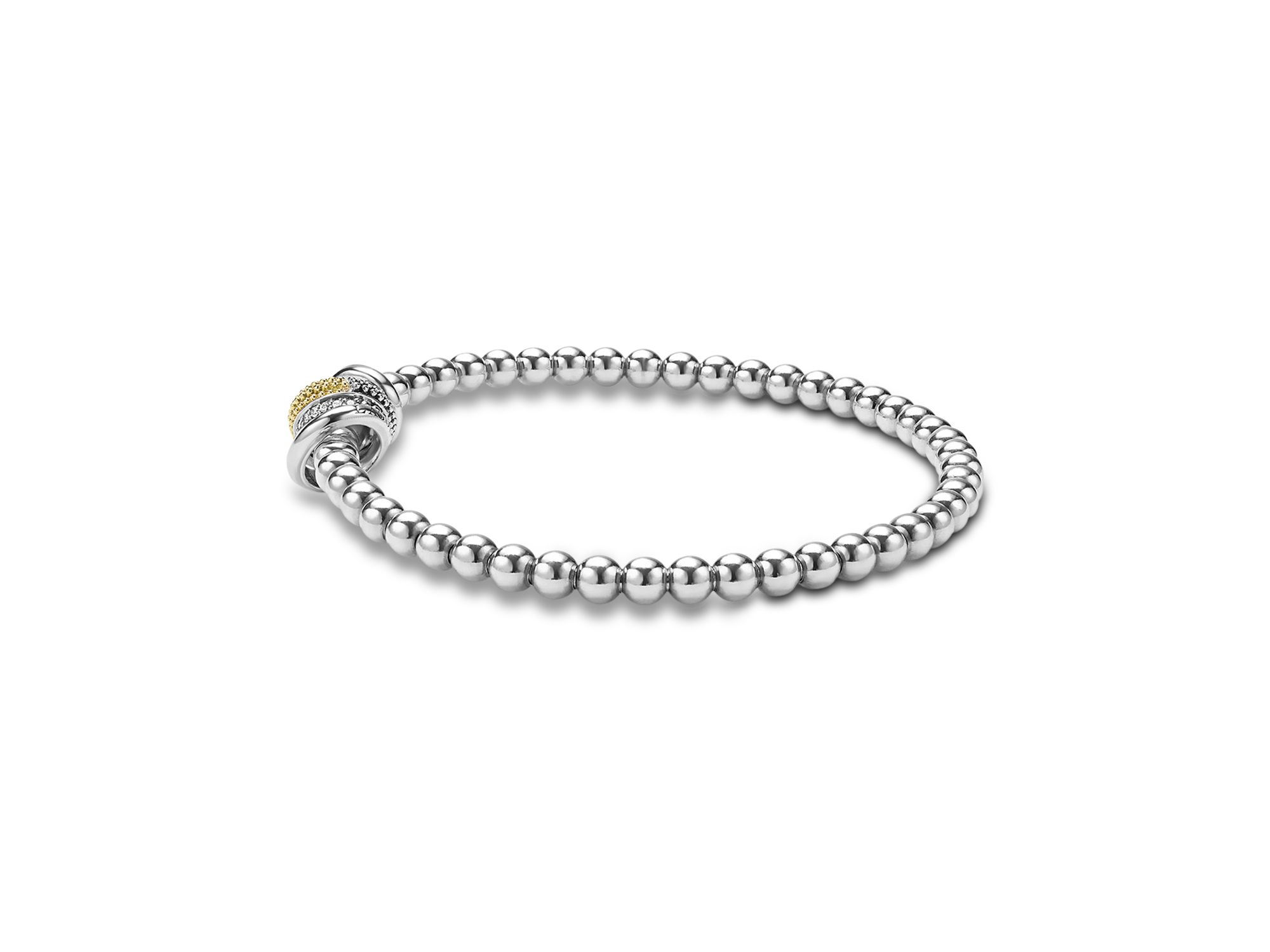 18K Yellow Gold & Sterling Caviar Lux Diamond Four Ring Stretch Bracelet — Image 5