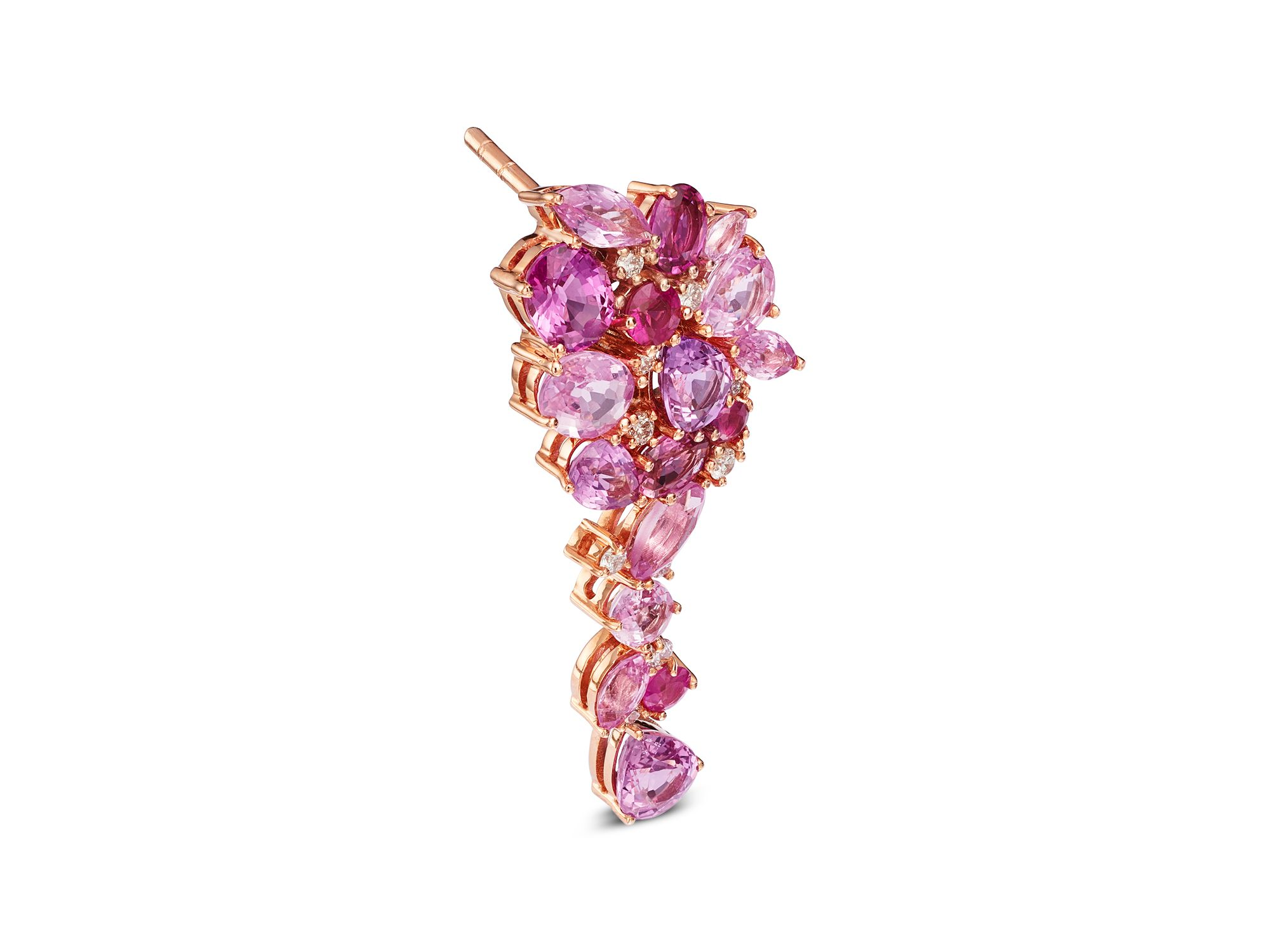 Fine Collection Multicolor Pink Sapphire & Diamond Drop Earrings in 14K Rose Gold — Image 3