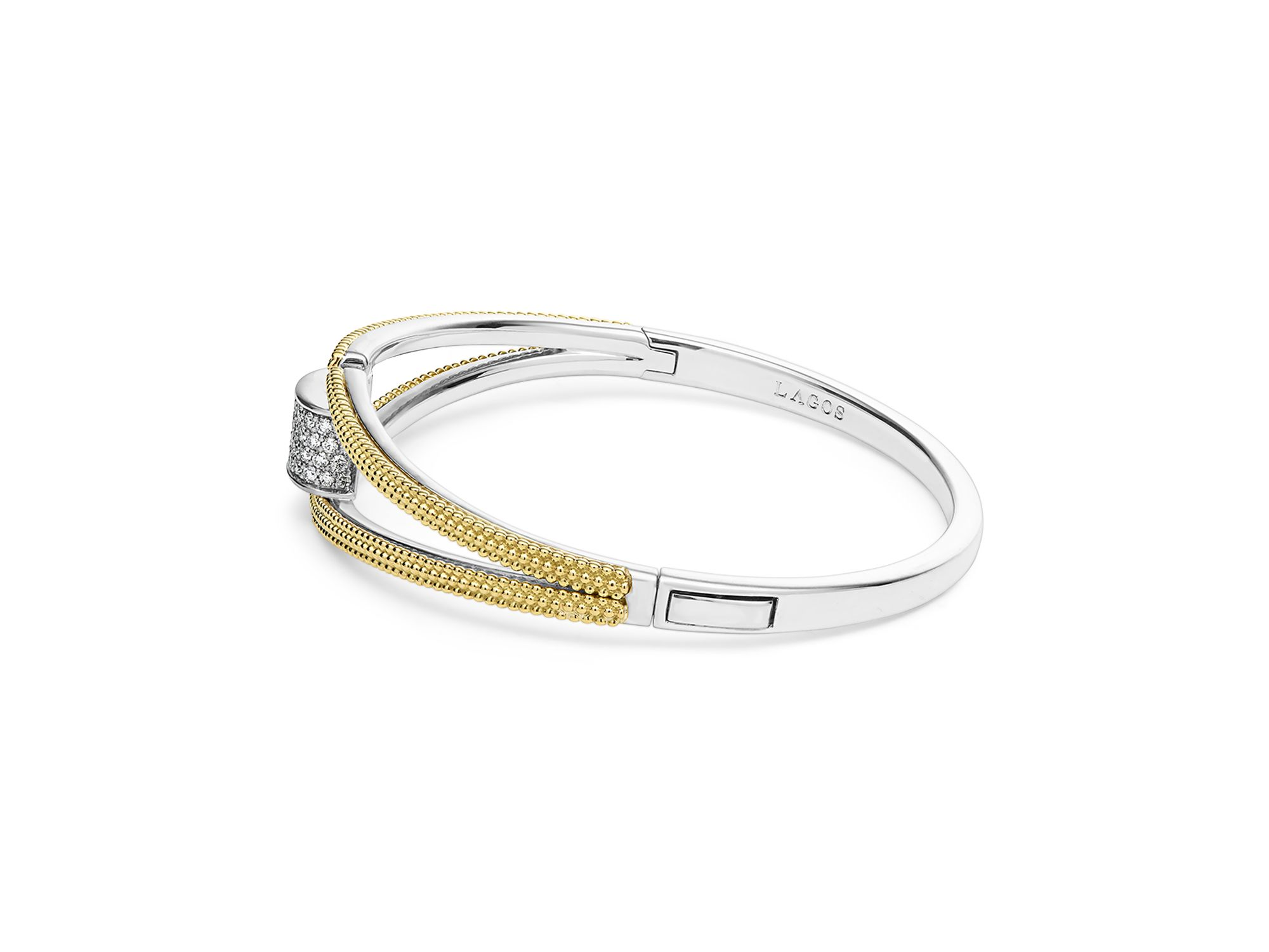 18K Yellow Gold & Sterling Caviar Lux Clip Diamond Pavé Bangle Bracelet - Exclusive — Image 4