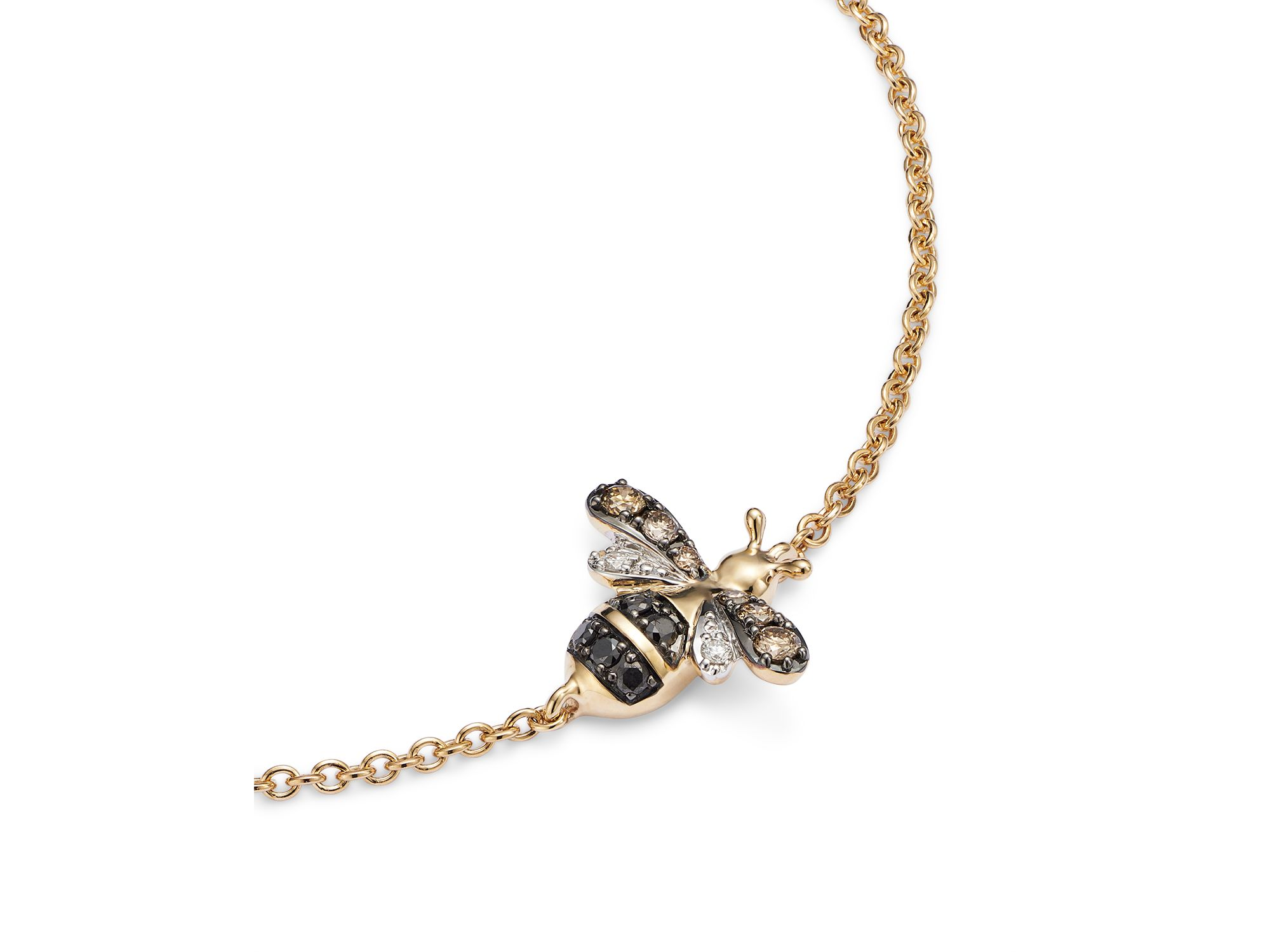 Black & White Diamond Bumble Bee Bracelet in 14K Yellow Gold — Image 4