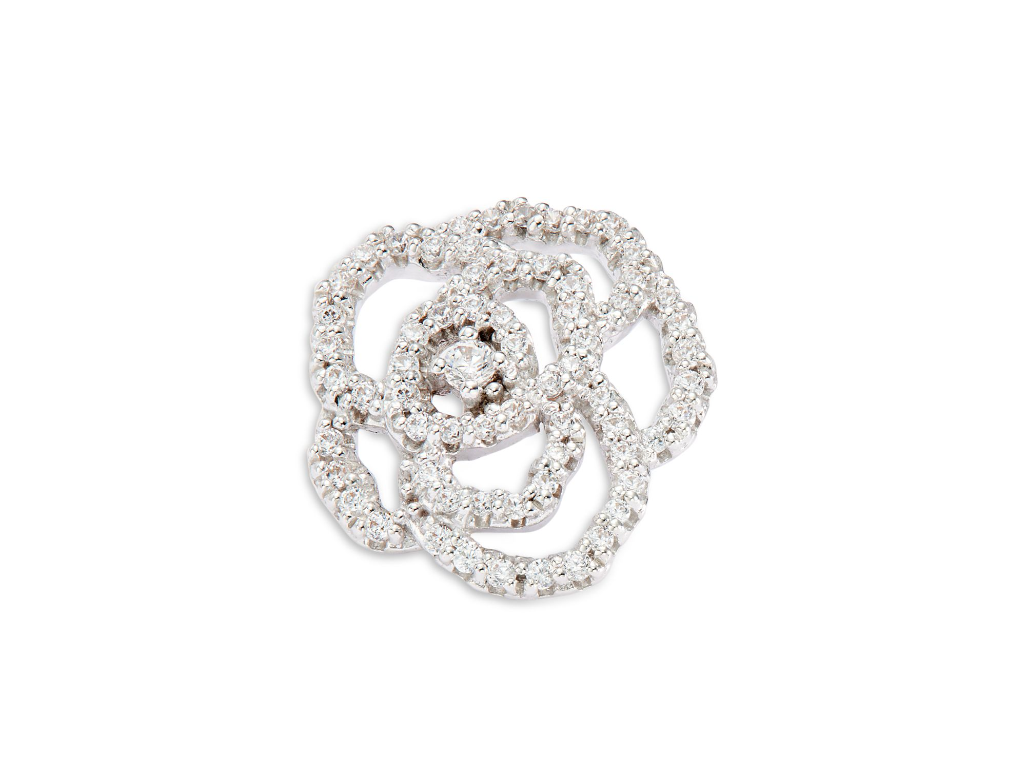 Diamond Rose Flower Openwork Stud Earrings in 14K White Gold, 0.30 tcw — Image 3