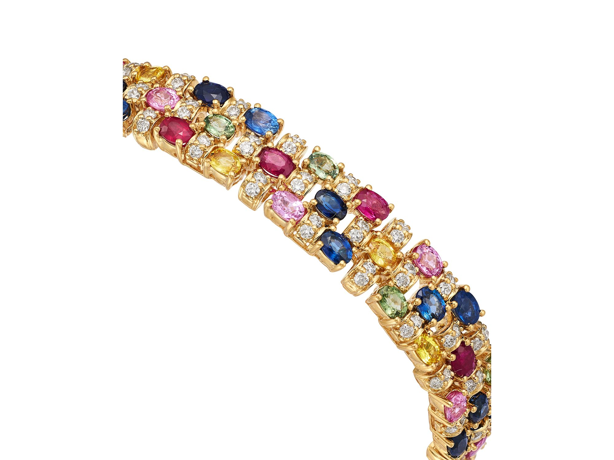 Luxe Collection Rainbow Sapphire & Diamond Triple Row Bracelet in 14K Yellow Gold — Image 3