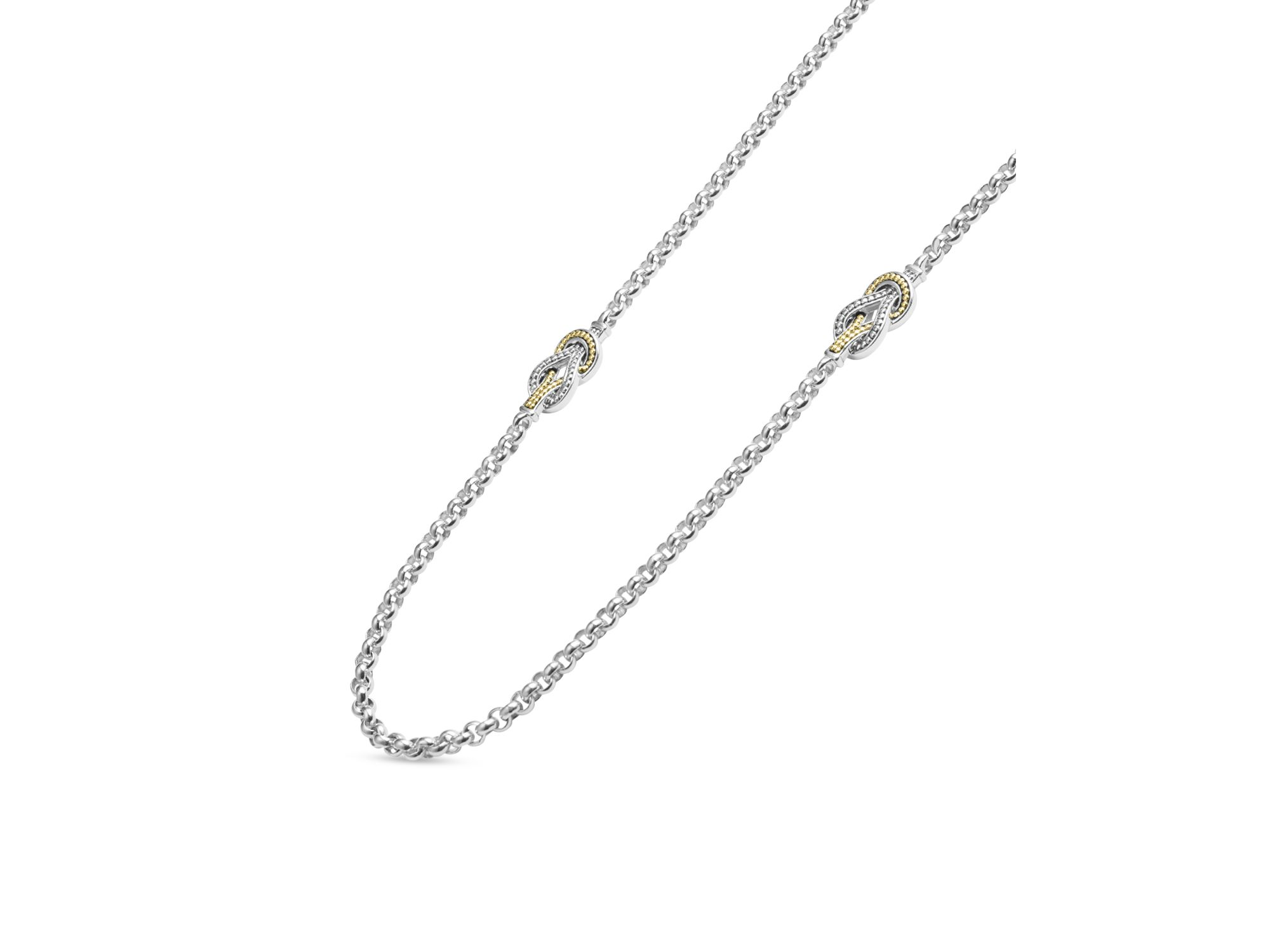 18K Yellow Gold & Sterling Silver Newport Knot Station Necklace, 34" — Image 5