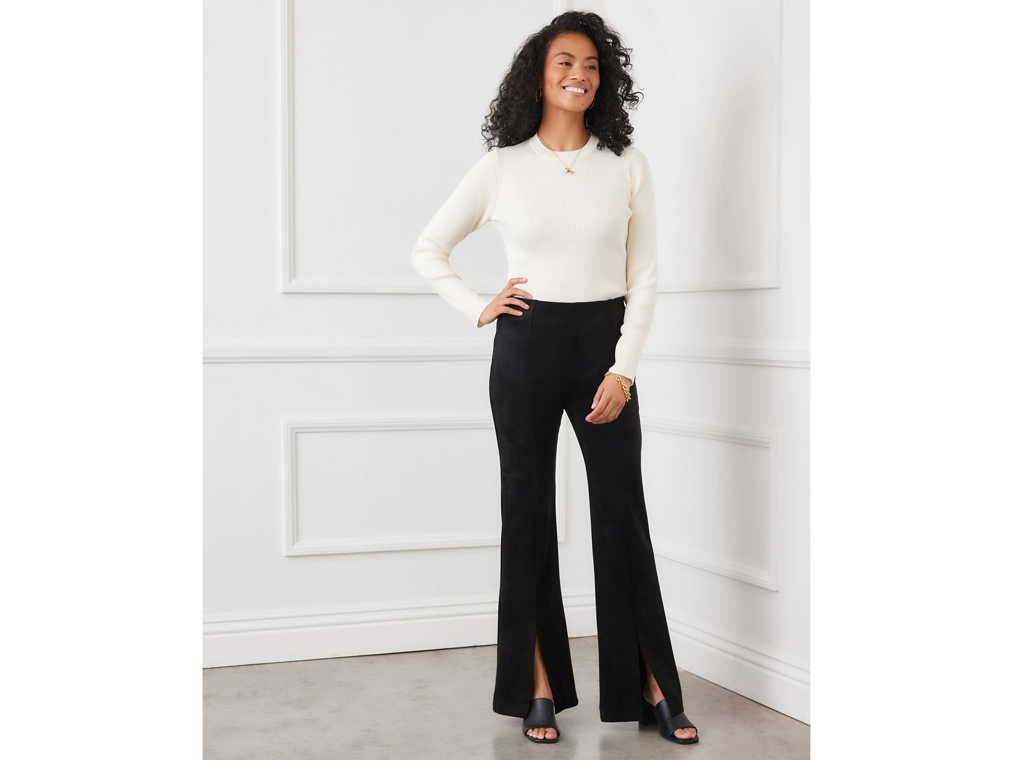 Faux Suede Front Slit Pants — Image 3