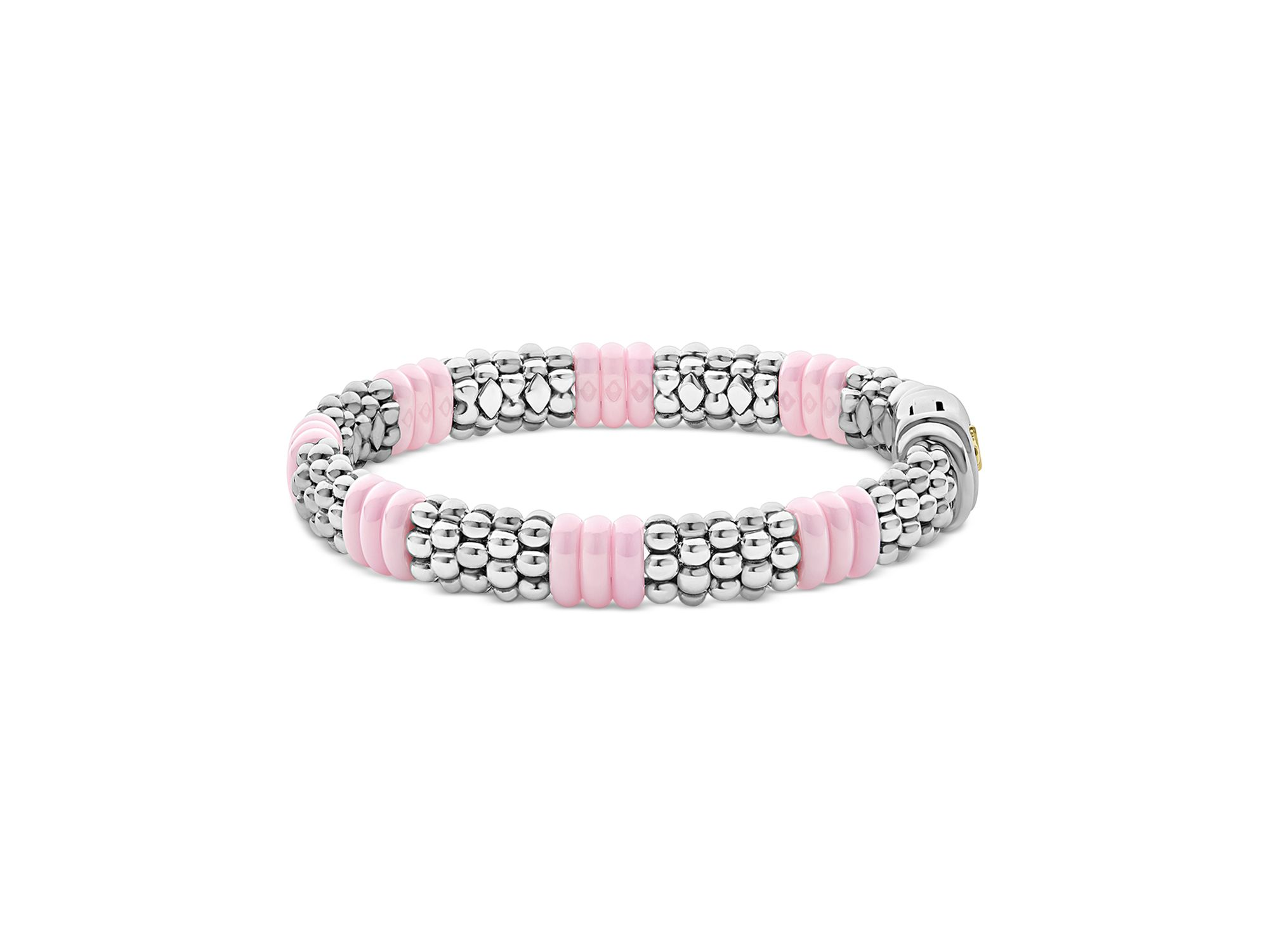 Sterling Pink Caviar Ceramic Rondelle Polished Bead Bracelet — Image 5