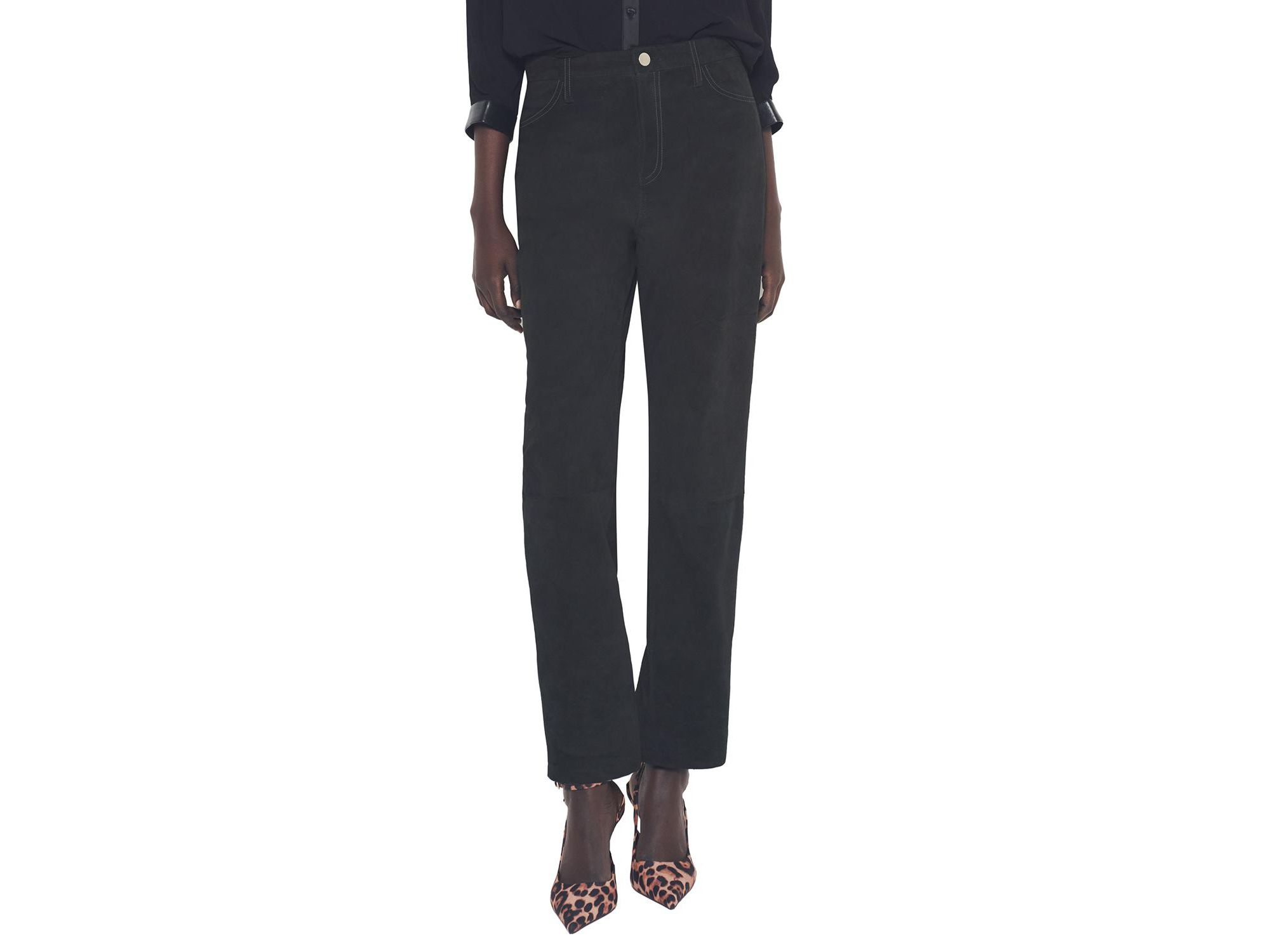 Cindy Supersuede Slim Leather Jeans in Black — Image 5