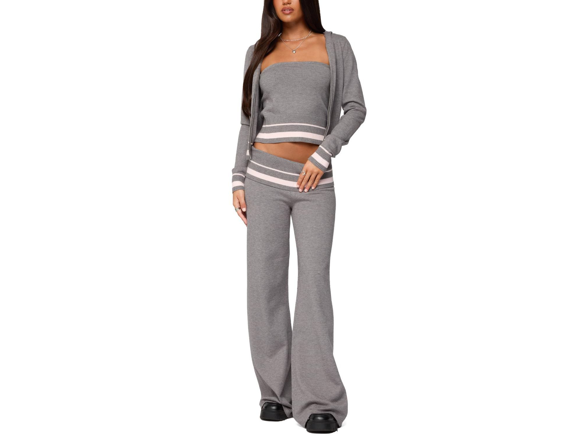 Kaliya Stripey Fold Over Knit Pants — Image 5