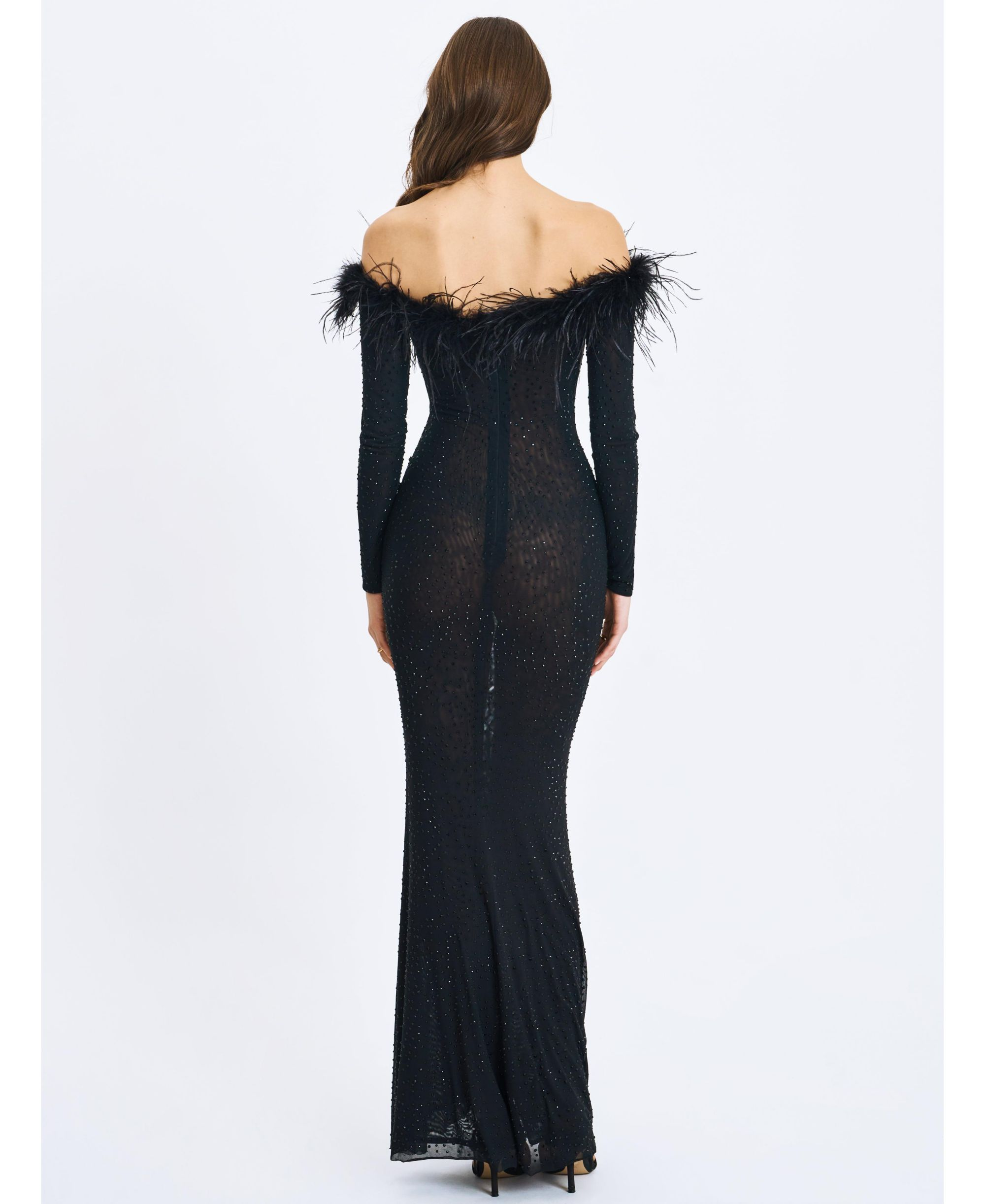 Emberly Trimmed Off-Shoulder Rhinestone Mesh Mermaid Dress — Image 6