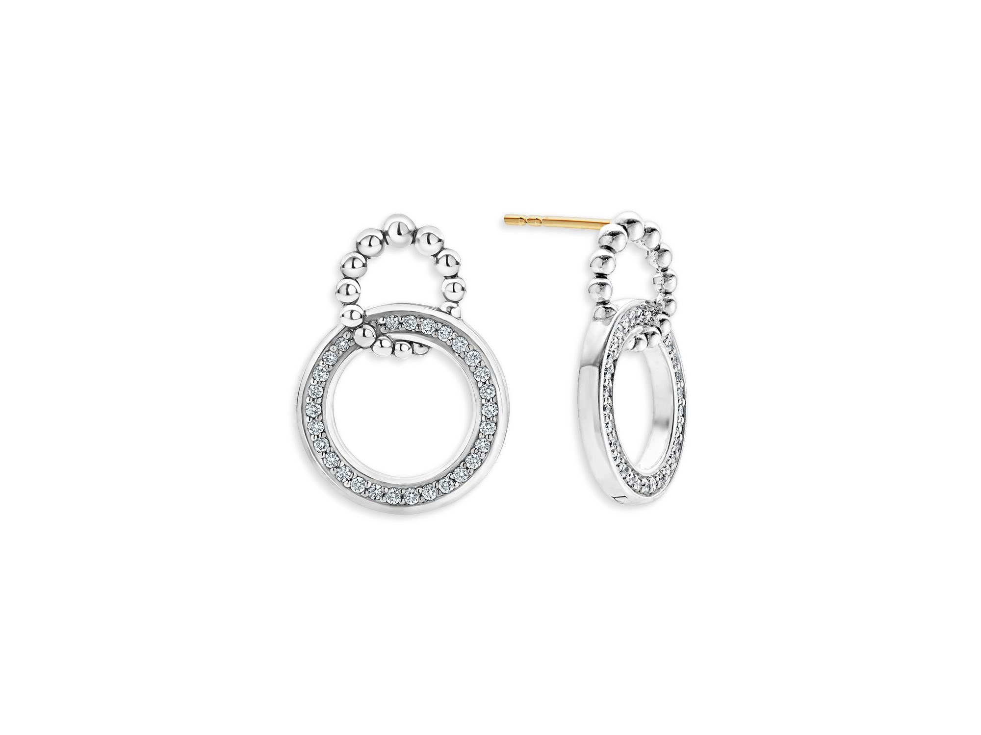 Sterling Caviar Spark Diamond Interlocking Circle Drop Earrings — Image 4