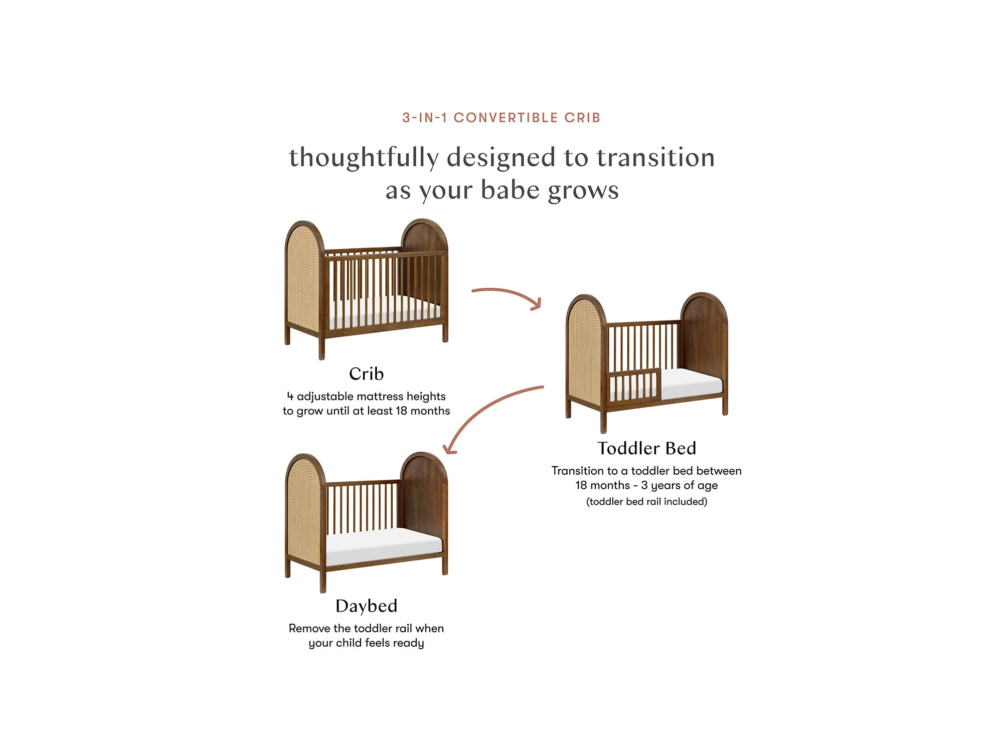 Bondi Cane 3-in-1 Convertible Crib with Toddler Bed Conversion Kit in Natural Walnut — Image 6
