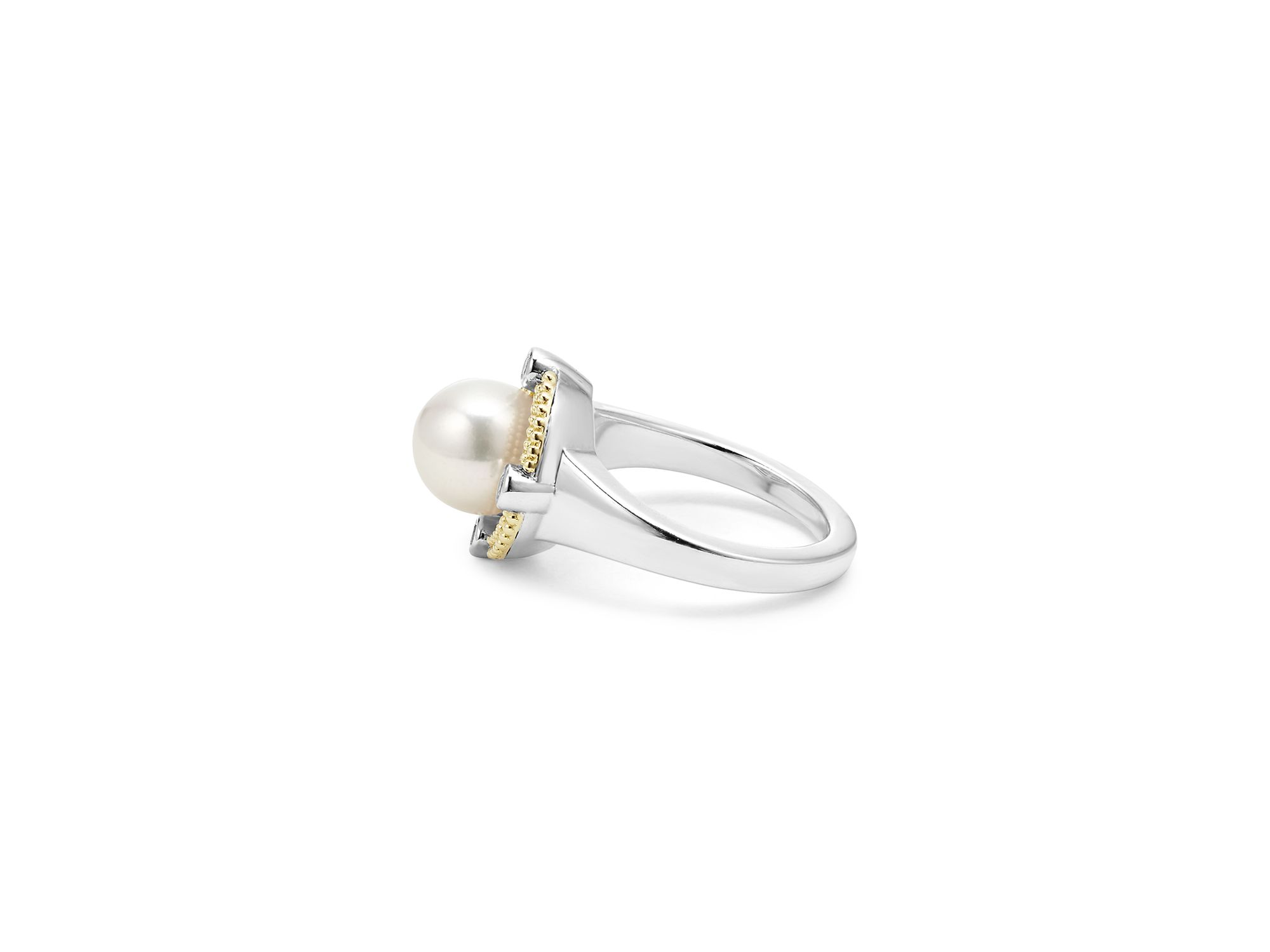 18K Yellow Gold & Sterling Silver Luna Cultured Freshwater Pearl & Diamond Halo Ring — Image 5