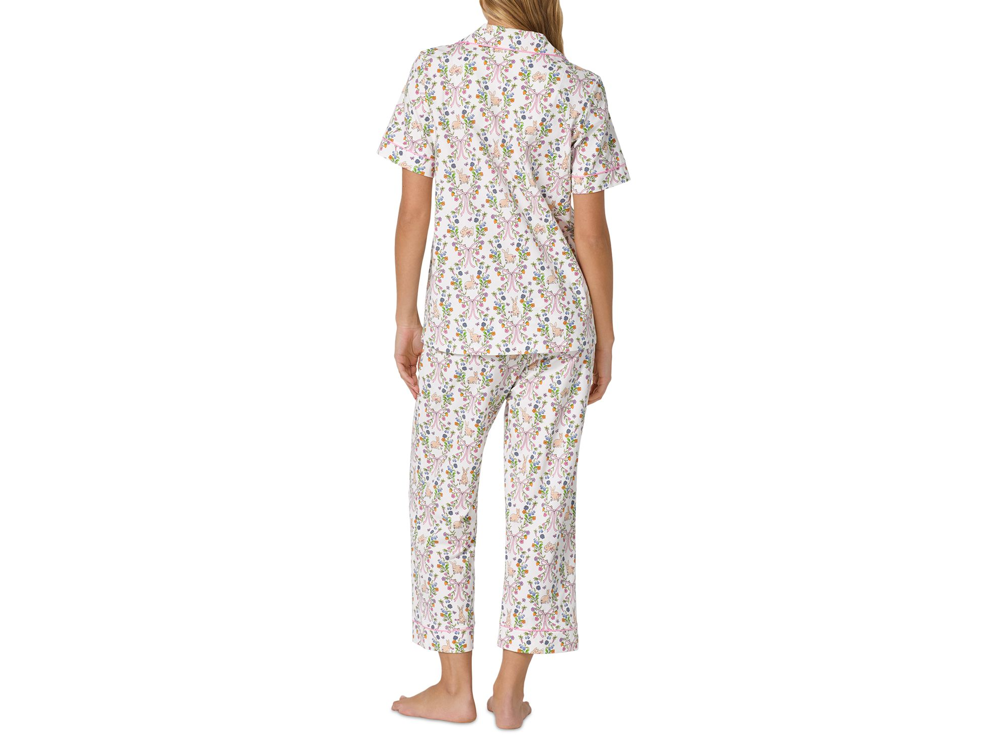 Pink Short Sleeve Classic Stretch Jersey Cropped Pajama Set in Bunny Blooms — Image 5