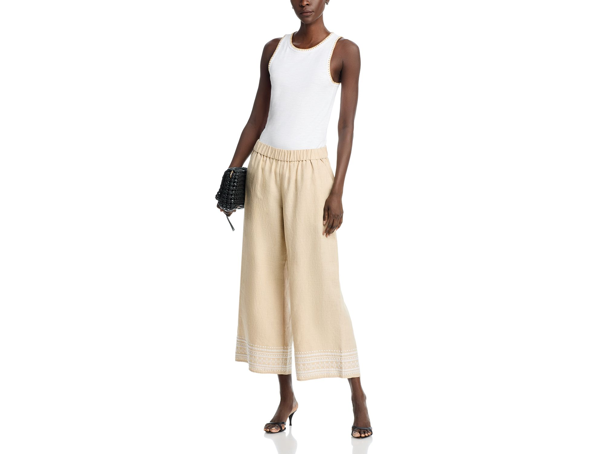 Two Palms Embroidered Linen Culotte Pants — Image 5