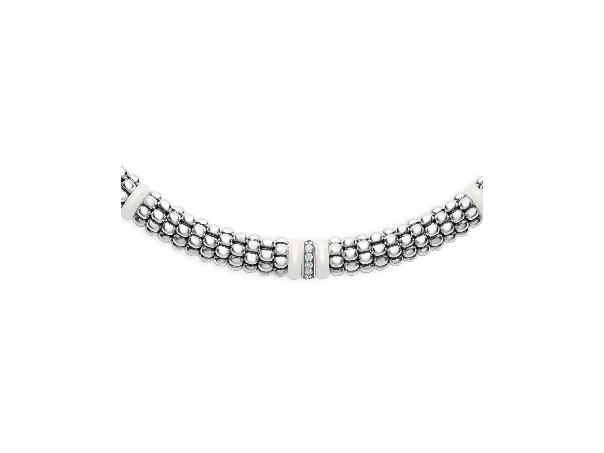 Ceramic & Sterling Silver White Caviar Diamond Station Necklace, 16" — Image 5