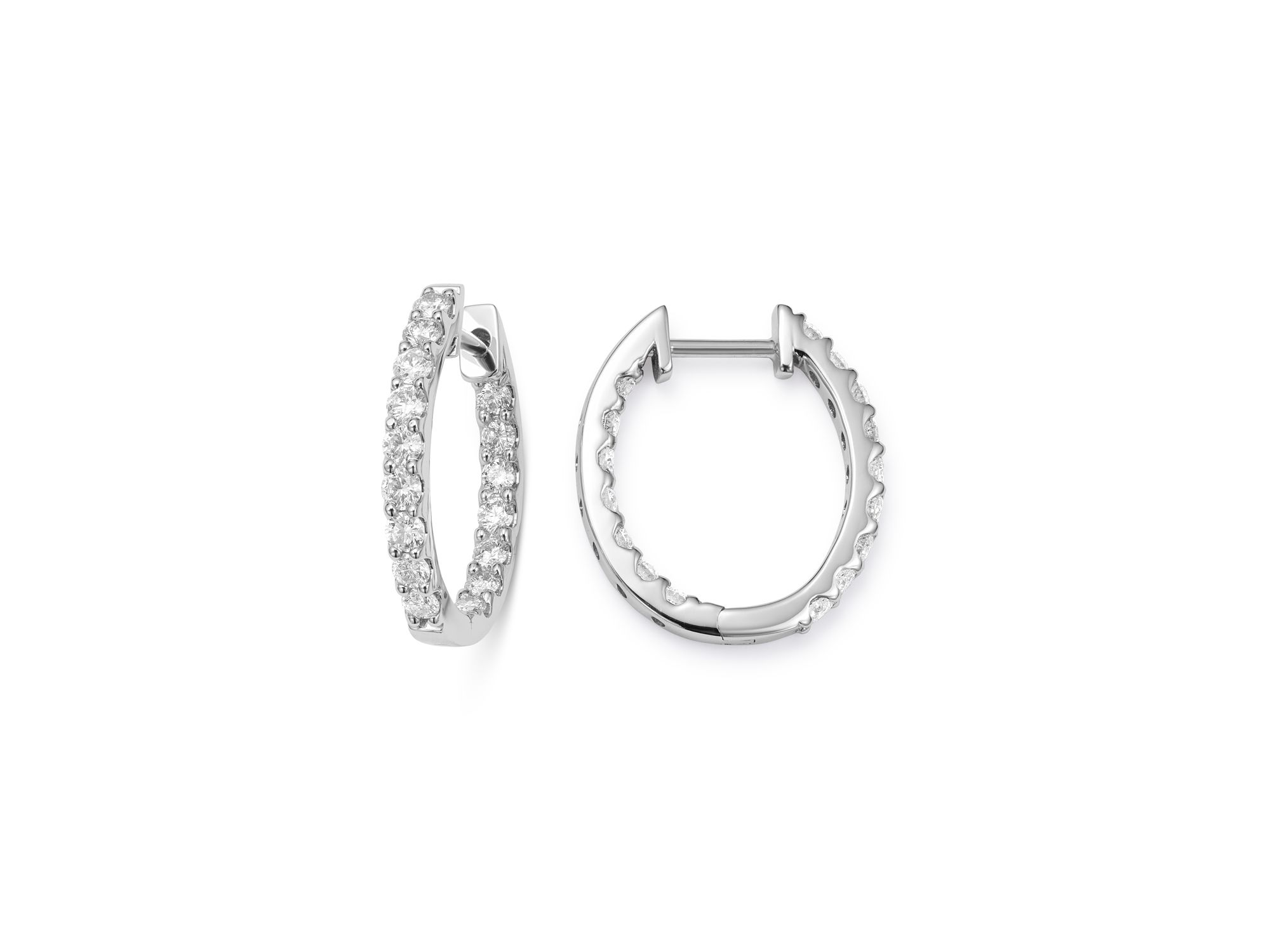 Diamond Inside-Out Oval Hoop Earrings in 14K White Gold, 1.0 tcw — Image 3