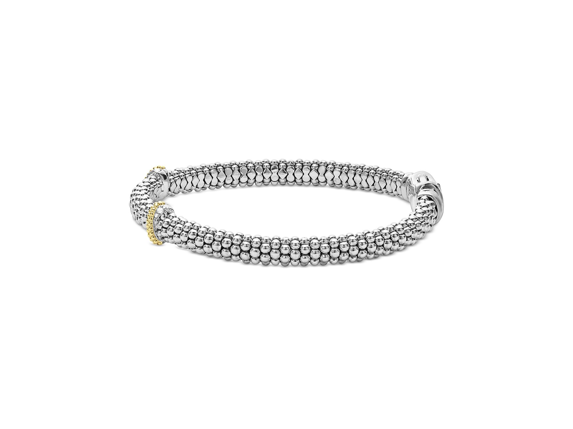18K Yellow Gold & Sterling Silver Caviar Lux X Station Diamond Bracelet — Image 4