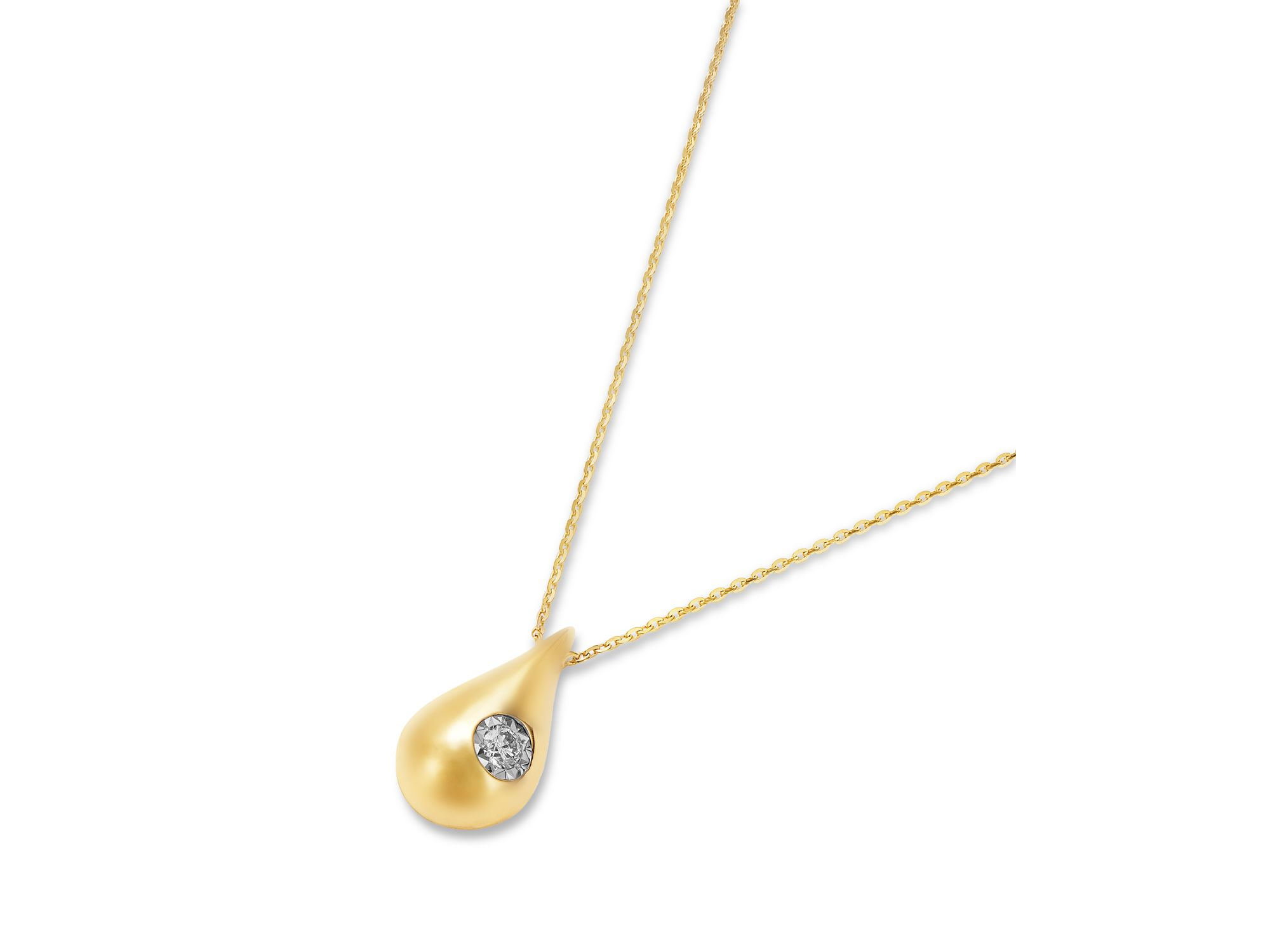 Diamond Solitaire Polished Pear Pendant Necklace in 14K Yellow Gold, 0.07 tcw — Image 3