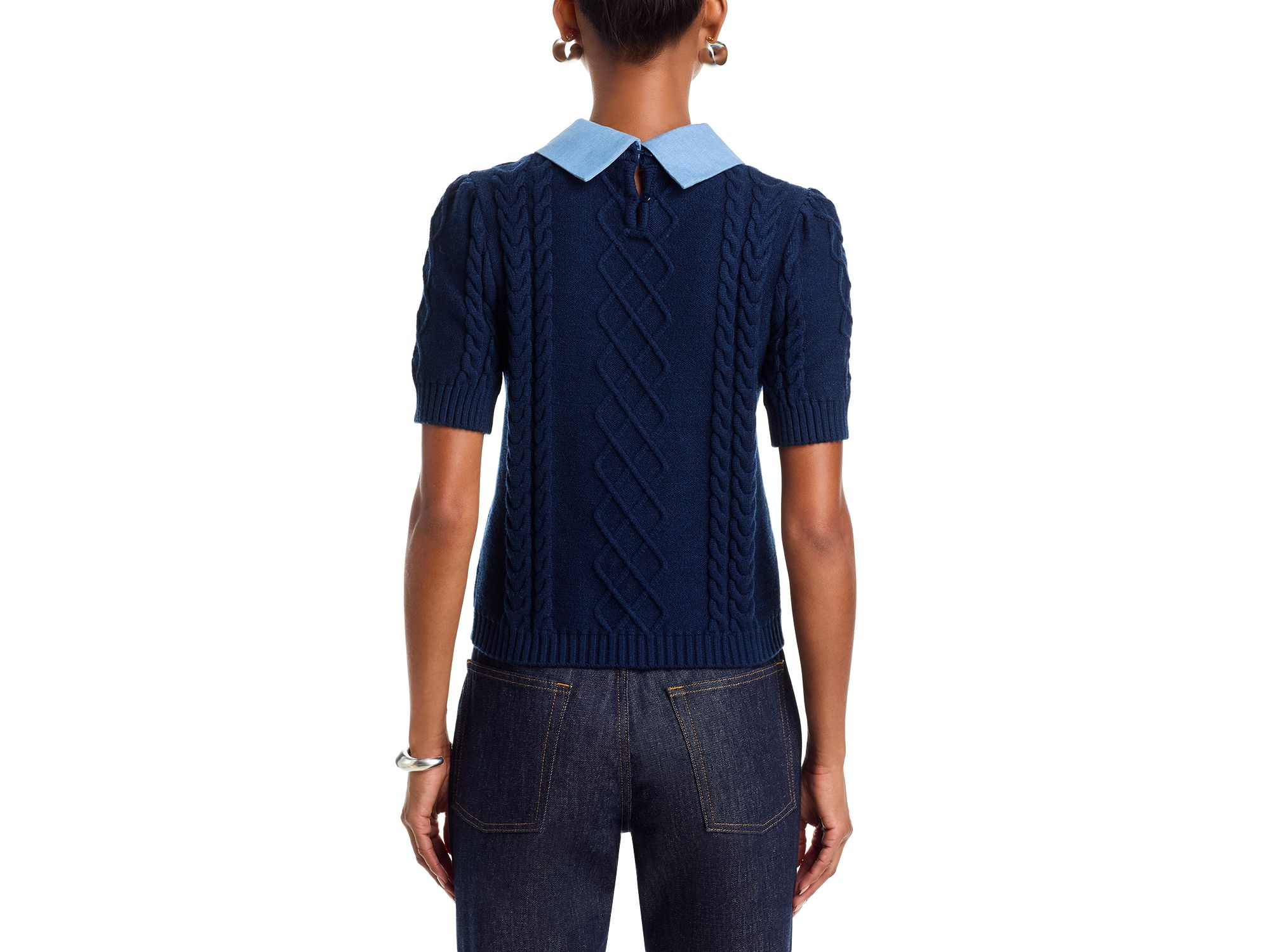 Cable Knit Short Sleeve Twofer Top - Exclusive — Image 3