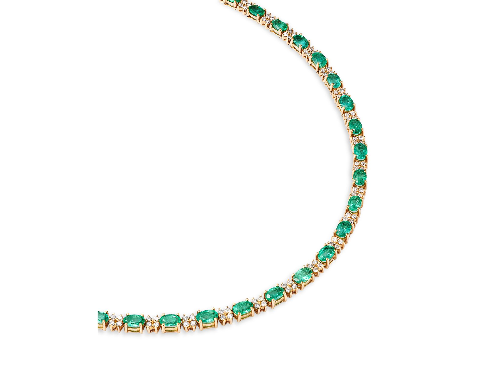 Emerald & Diamond Tennis Necklace in 14K Yellow Gold, 16" — Image 3